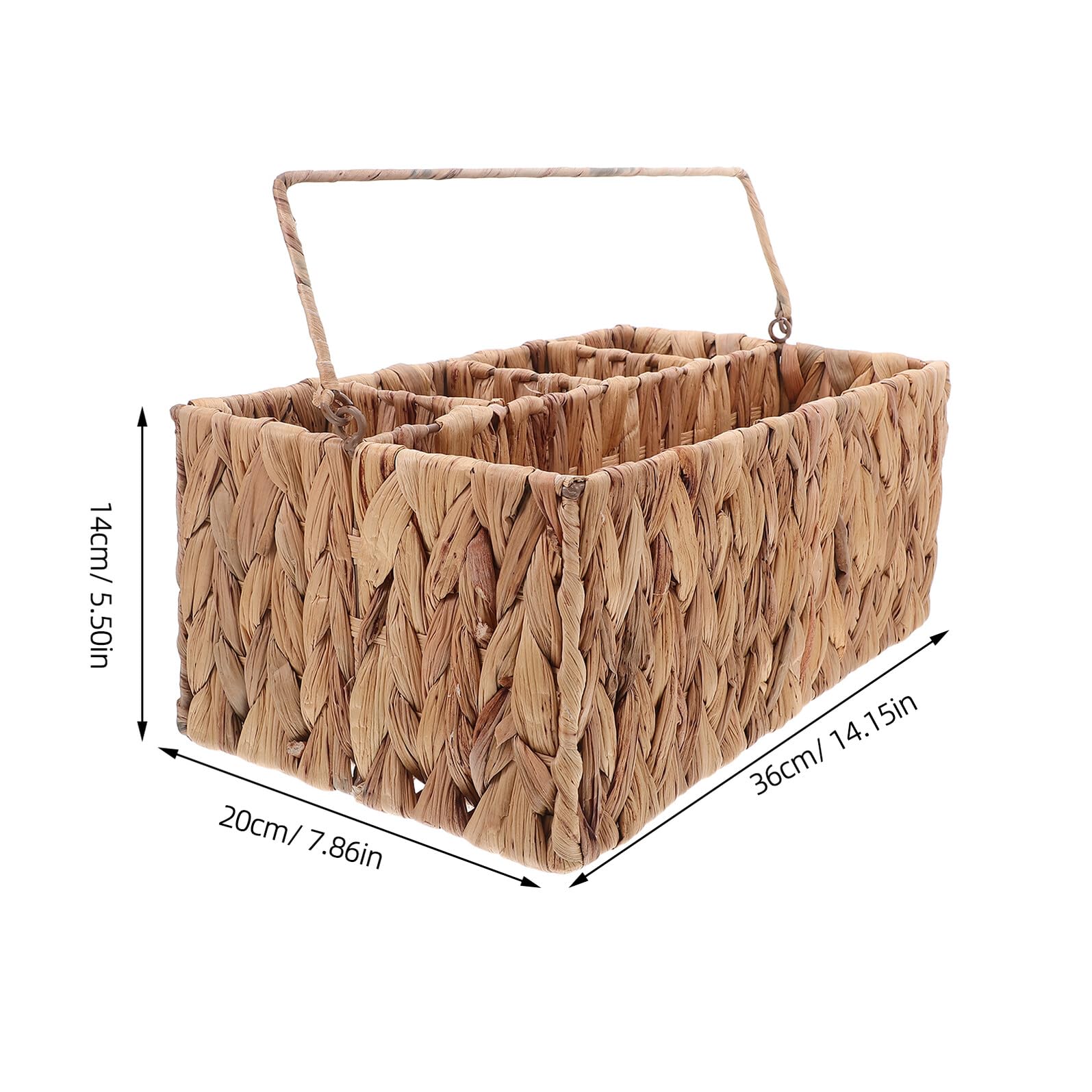 Cesto Portaposate Intrecciato in Rattan con Scomparti Organizzatore da Tavola Rustico e Portatile per Posate e Utensili Contenitore in Paglia per Picnic e Cena