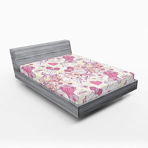 Ambesonne Sábana bajera de moda accesorios de corsé femenino diseño floral estampado vintage de habitación de niñas tela decorativa suave bolsillo