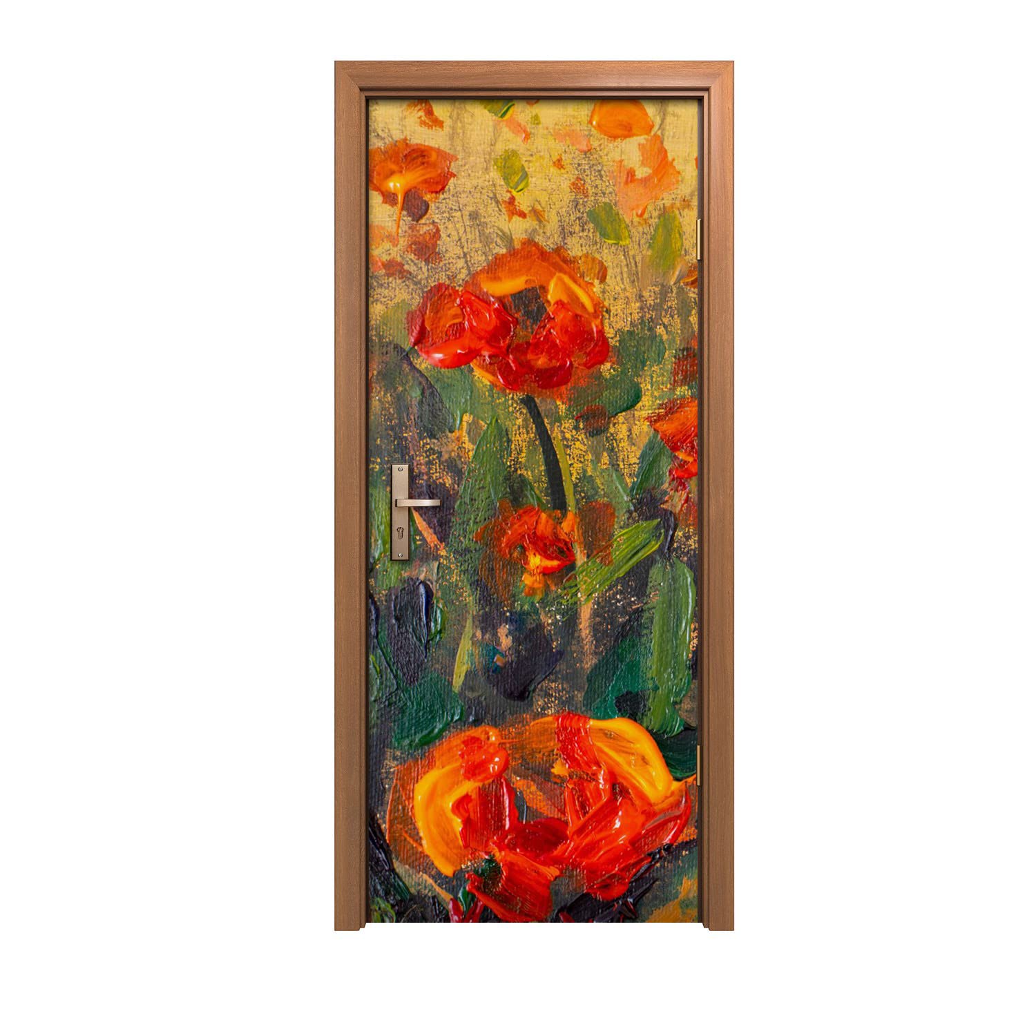Autocollant de porte 90x200cm lavable et facile à poser motif pavot