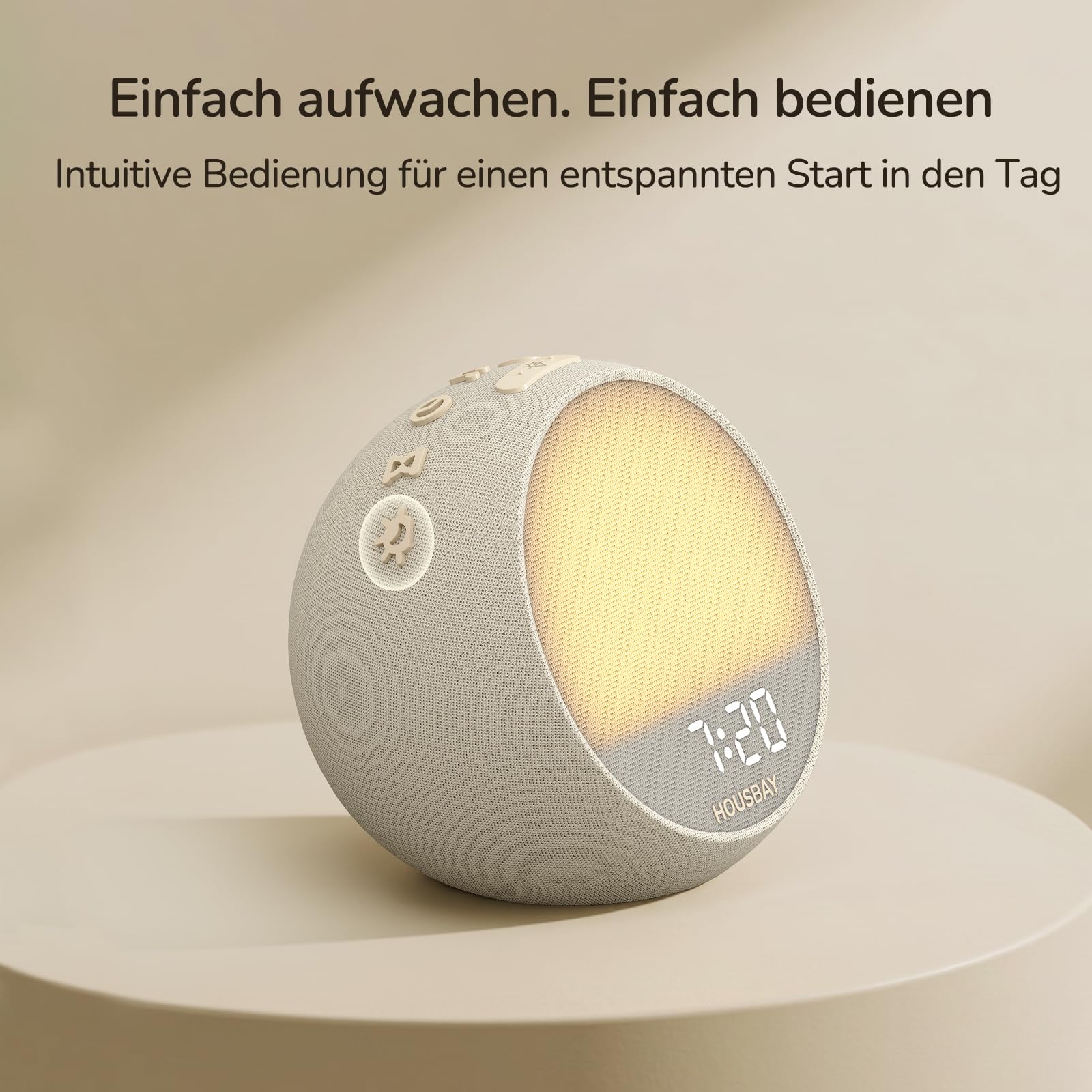 HOUSBAY Mini réveil lumineux avec lever du soleil, 21 White Noise, Putty