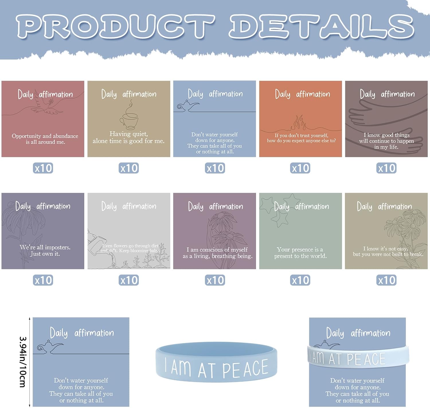 Remuuly 100 Pcs Mental Health Awareness Bracelets Positive Affirmation Cards for Women Inspirational Silicone Bracelets Bulk for Students Classroom Prizes Employees End of Year Gift Support