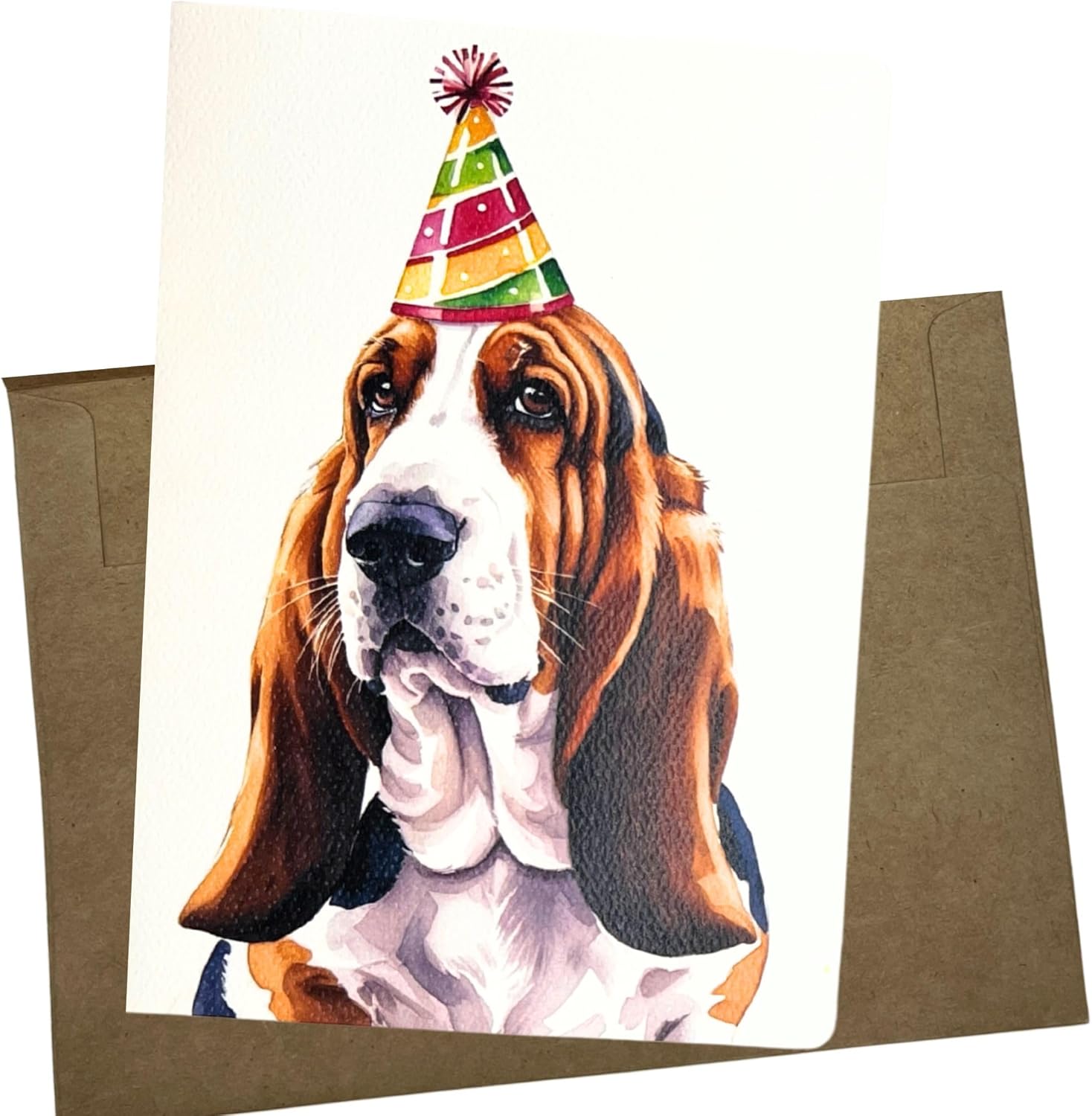 Whitman and Daughter Basset Hound Birthday Card, White Textured Paper with Kraft Envelope, 5x7 Inches, Blank Inside, Made in USA, Basset Hound Bday Card - 1270