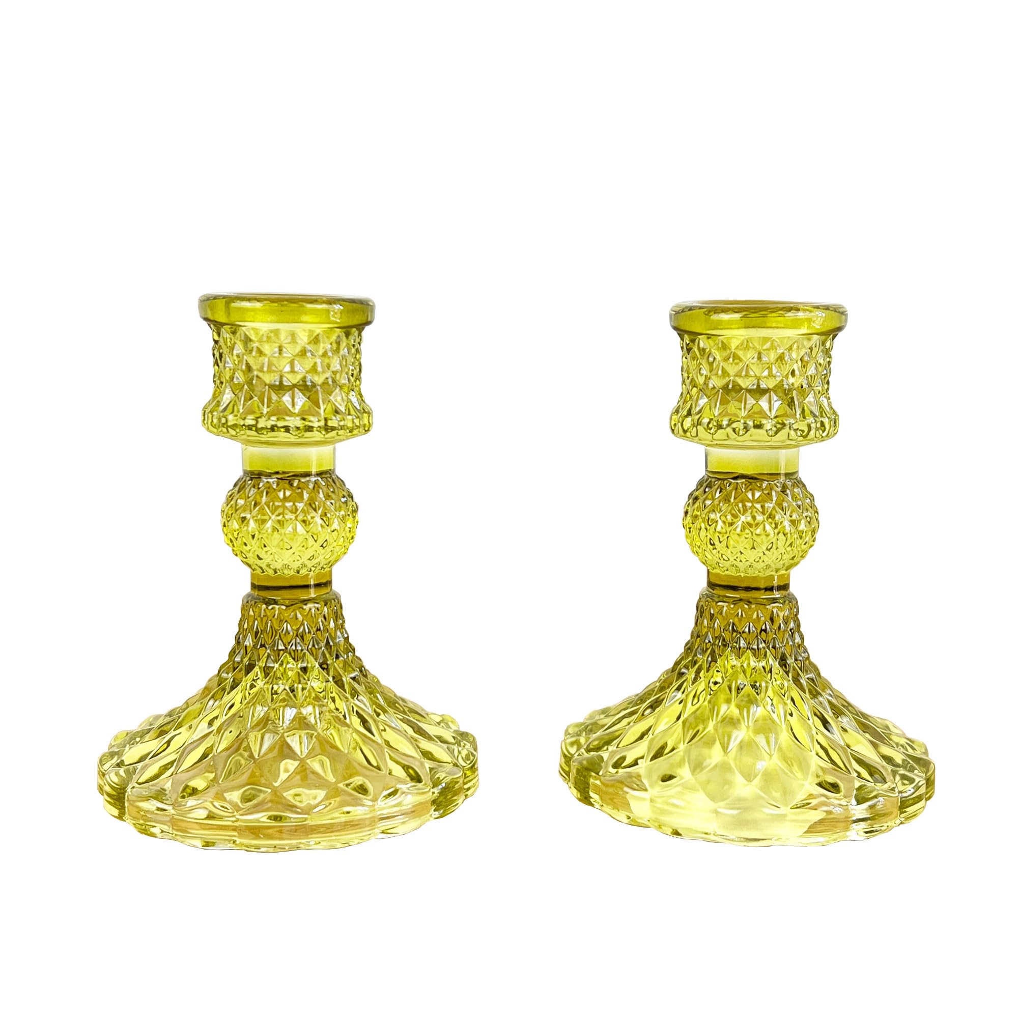 Alfie Francis Green Set Of 2 X 10.5Cm Bright Lime Coloured Glass Candle Holders Vintage Small Dinner Tapered Stick Wedding Table Decorations Boho Vintage Interior Eclectic Home Decor
