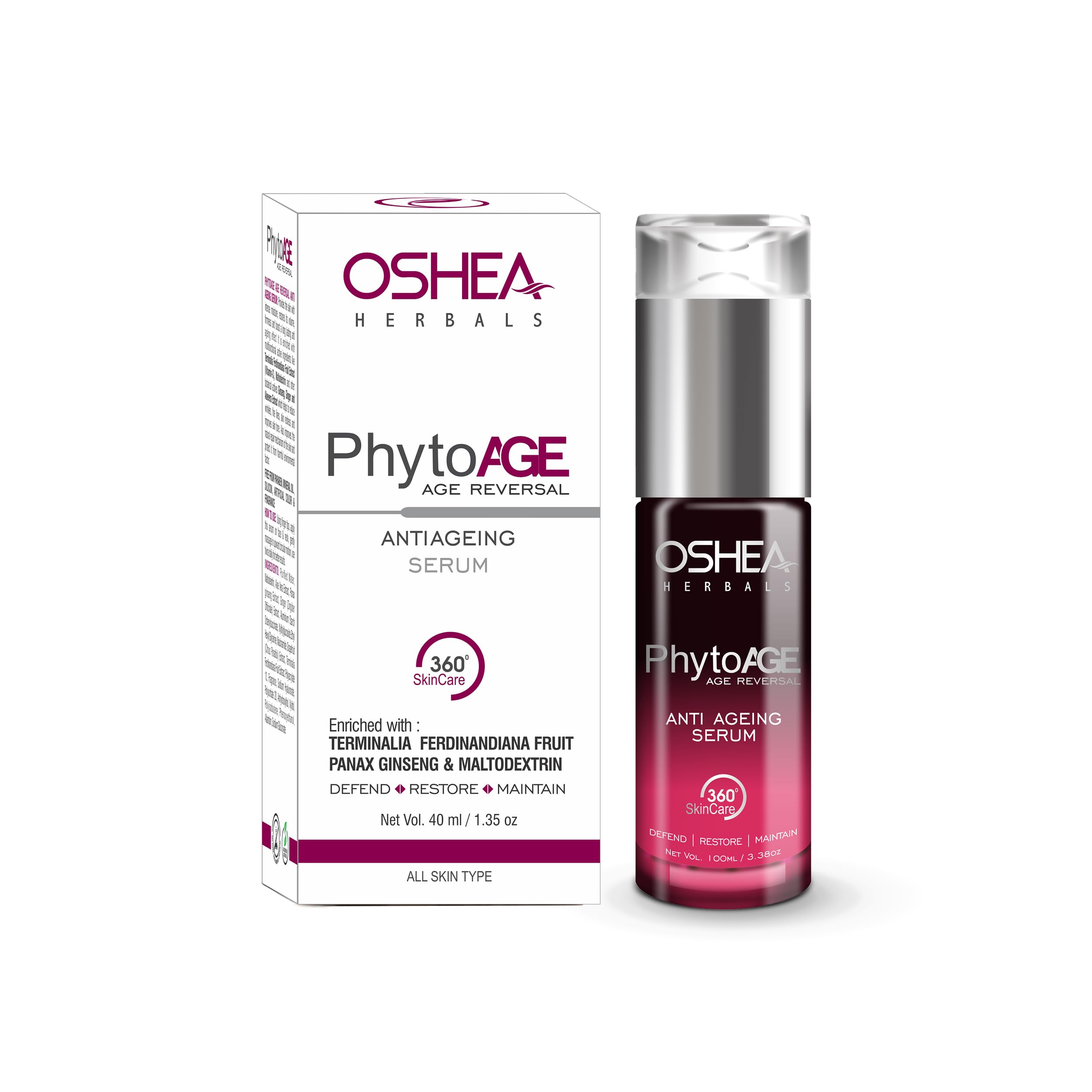 Oshea PhytoAge Reversal Anti Ageing Face Serum for Men & Women | Reduces Wrinkles & Fine Lines | Boosts Natural Glow & Improve Firmness | Enriched with Aloevera Extracts | All Skin Types 40ml