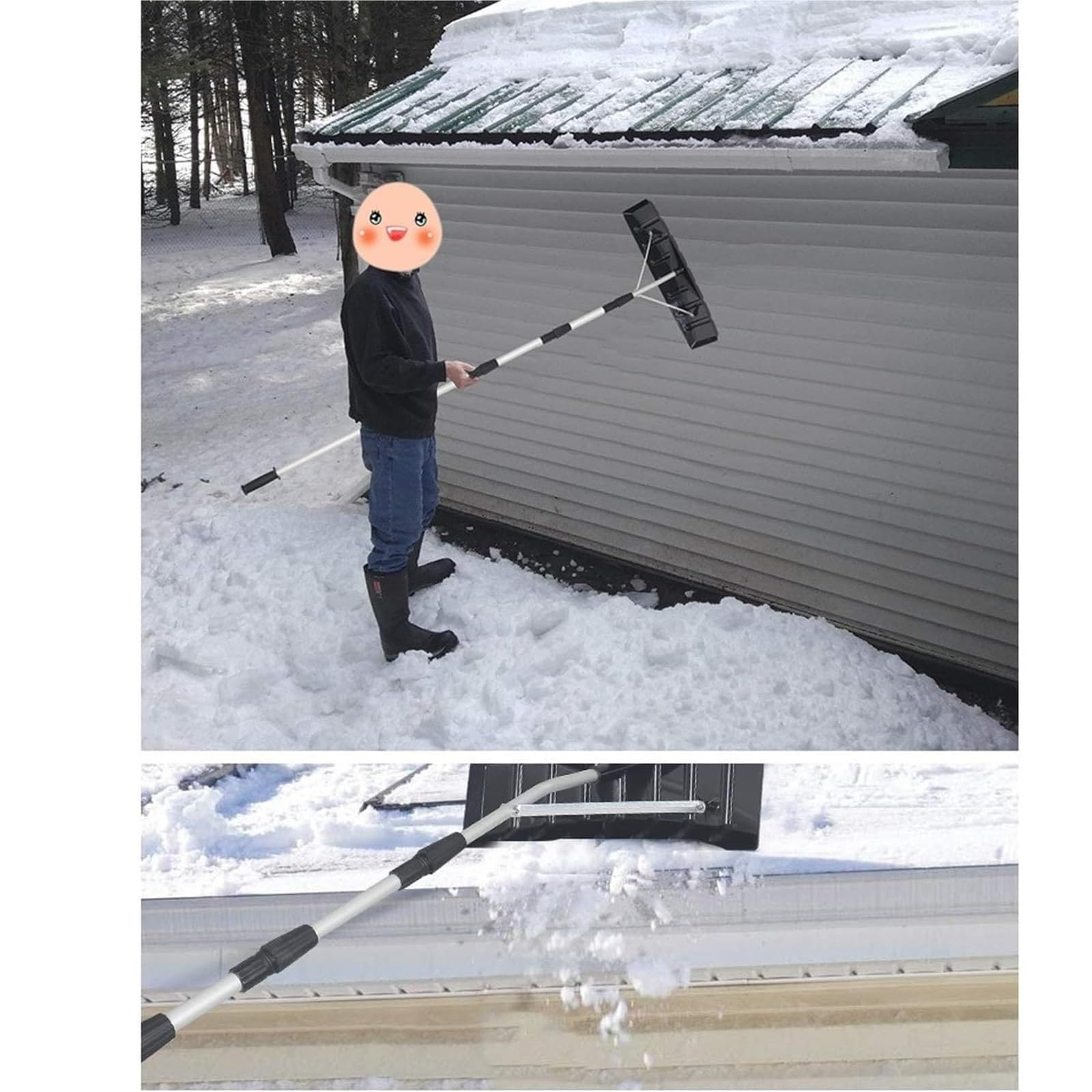 Wysuwana rakietka dachowa: aluminiowa łopata do śniegu z wysuwanym drążkiem 6,4 m, głowica łopaty ABS do usuwania śniegu i zanieczyszczeń (niebieska)