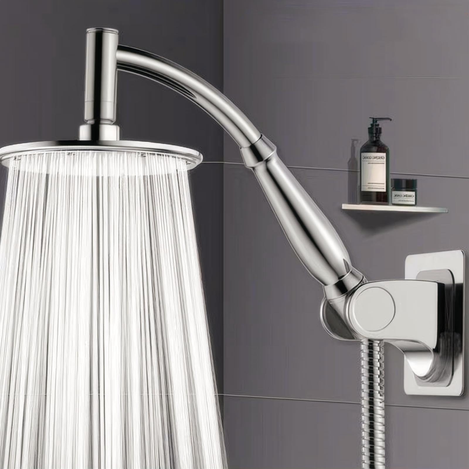 Shower Handheld Extension Arm Universal Connection Showerhead Extender Showerhead Extender Set Adjustable Shower Arm Shower Extender Replacement Shower Head ExtenderSmooth and Super Bright - Image 4