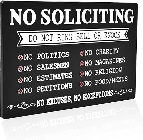 Divertido letrero de "No Soliciting para la casa", letreros de campana de no llamar o golpear para el hogar, pequeños letreros de advertencia para