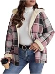 Womens Plaid Shacket Jacket Sherpa Lined Flannel Jackets Oversized Winter Warm Zip Up Fleece Hoodies Coat Outwear