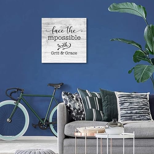 Miniatura 6 de COCOKEN Lienzo decorativo de pared de 16 x 16 pulgadas con cita inspiradora, cara de lo imposible con arena y gracia, obra de arte para cocina,