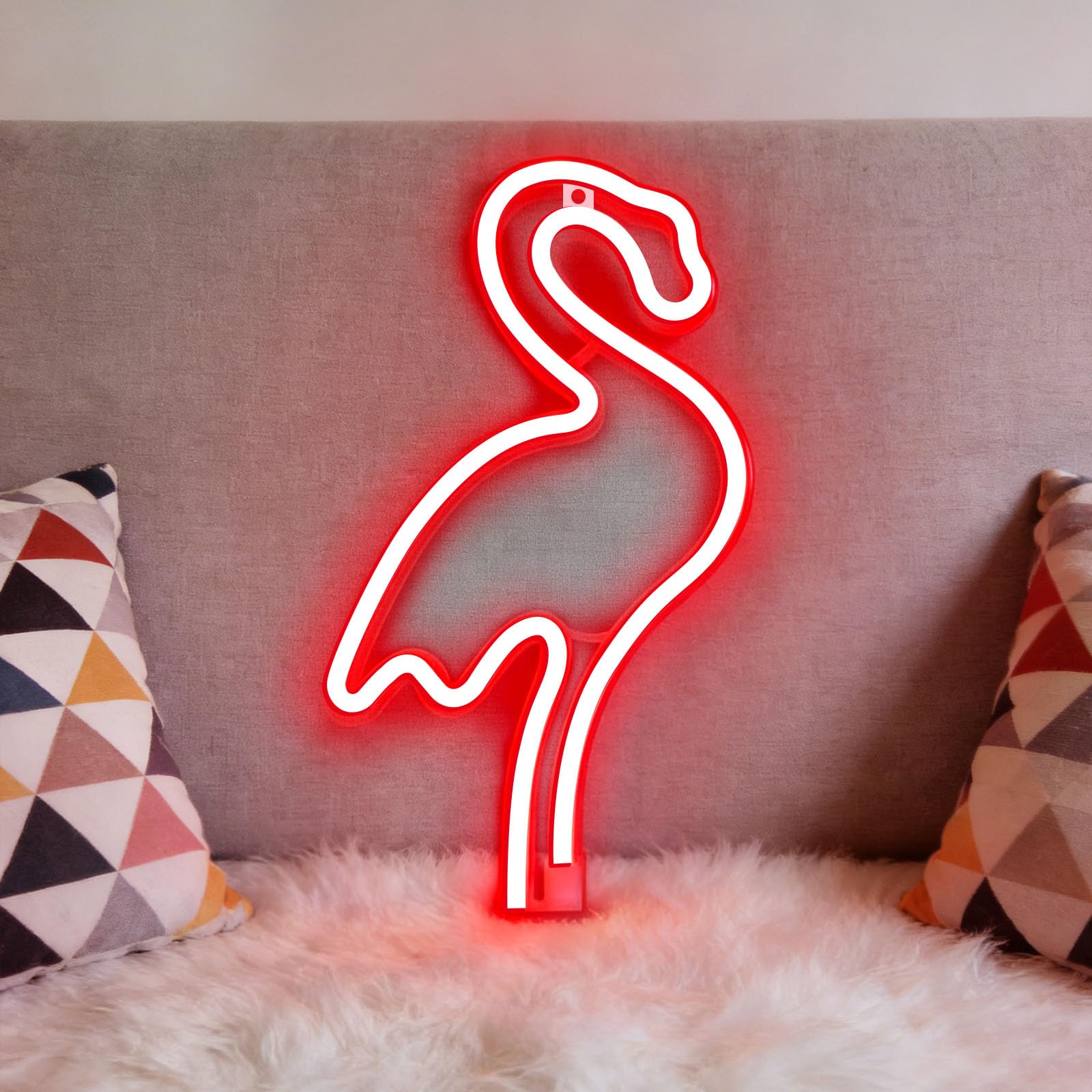 Flamingo Neon Lights LED Glowing Red Flamingo Light Battery/USB Power Supply Suitable for Boutique Fitting Room Lights Party Gift Giving (4.5V 5.5 * 7.3 IN)