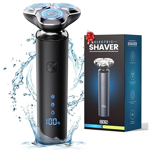 Electric Razor for Men, Men's Electric Shaver, 3-Blade Rotary Shaving System, Touch Switch, Type-C Fast Charging, LED Display, Travel Lock, 90+ Minutes Run Time