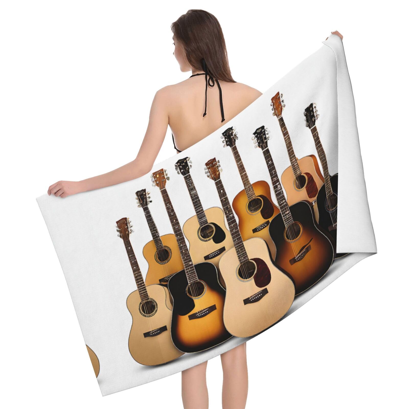 Uenffkdap White Guitar Microfiber Absorbent Bath Towel, Soft And Absorbent, Used In Bathrooms, Beaches And Swimming Pools.