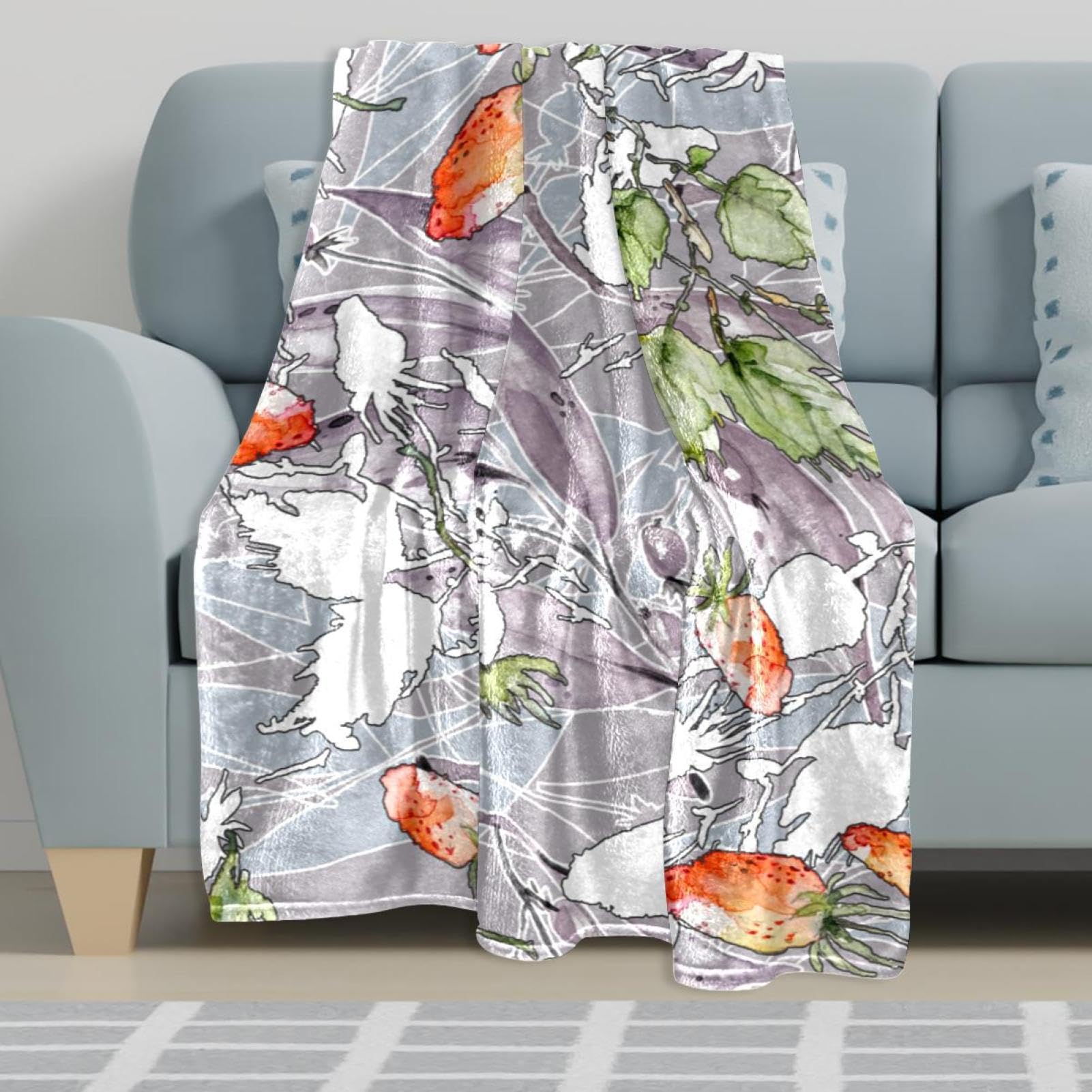 Pilz-Überwurfdecke Mit Retro-Blumenmuster – Weiche Fleecedecke, 99x124 Cm Bis 150x200 Cm, Für Sofa, Bett & Reise