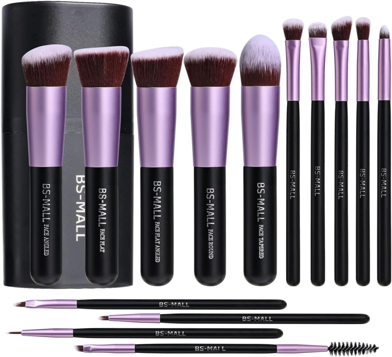 BS-MALL Makeup Brushes Premium Synthetic Foundation Powder Concealers Eye Shadows 14 Pcs Purple for Makeup Beginner or Professional with Travel Case