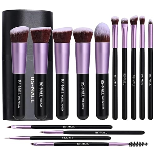 BS-MALL Makeup Brushes Premium Synthetic Foundation Powder Concealers Eye Shadows 14 Pcs Purple for Makeup Beginner or Professional with Travel Case - Purple
