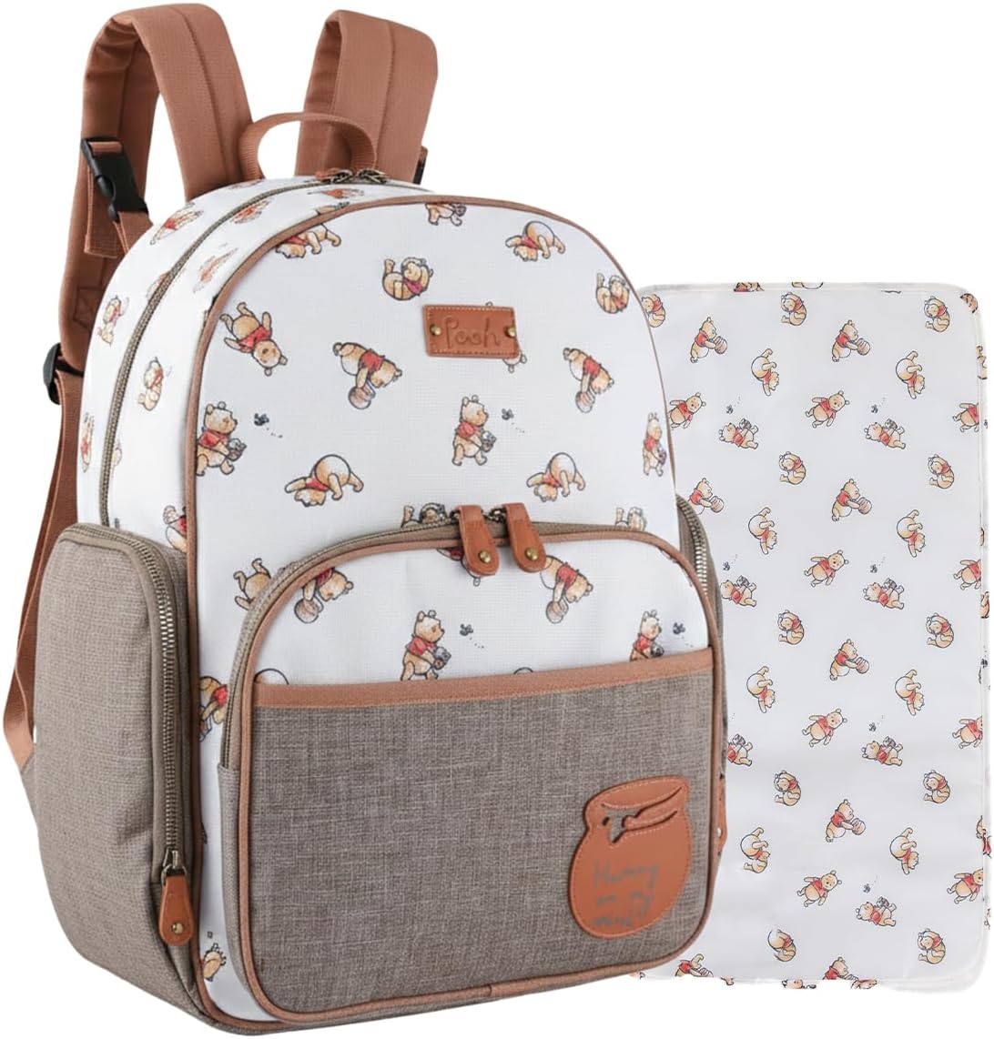 Disney Baby Multi-Functional Diaper Bag Backpack with Changing Pad, Stroller Attachment and Insulated Bottle Holder Pockets