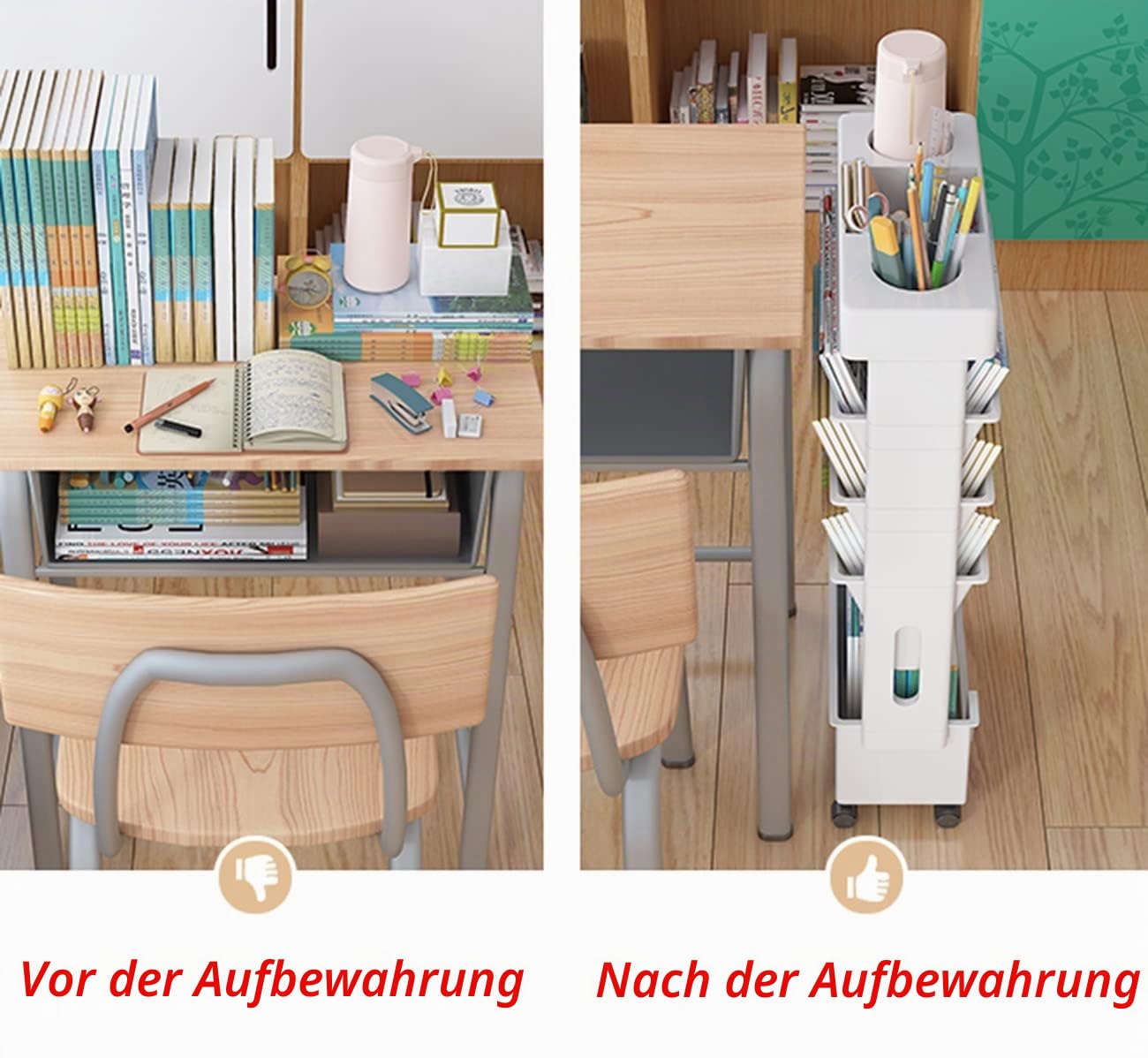 Mobiles Schreibtischregal für Klassenzimmer, kompakter Schreibtisch-Aufbewahrungs-Organizer mit Rollen, dünner Aufbewahrungswagen für Bücher, Mehrzweckwagen für Schlafzimmer, Bibliothek