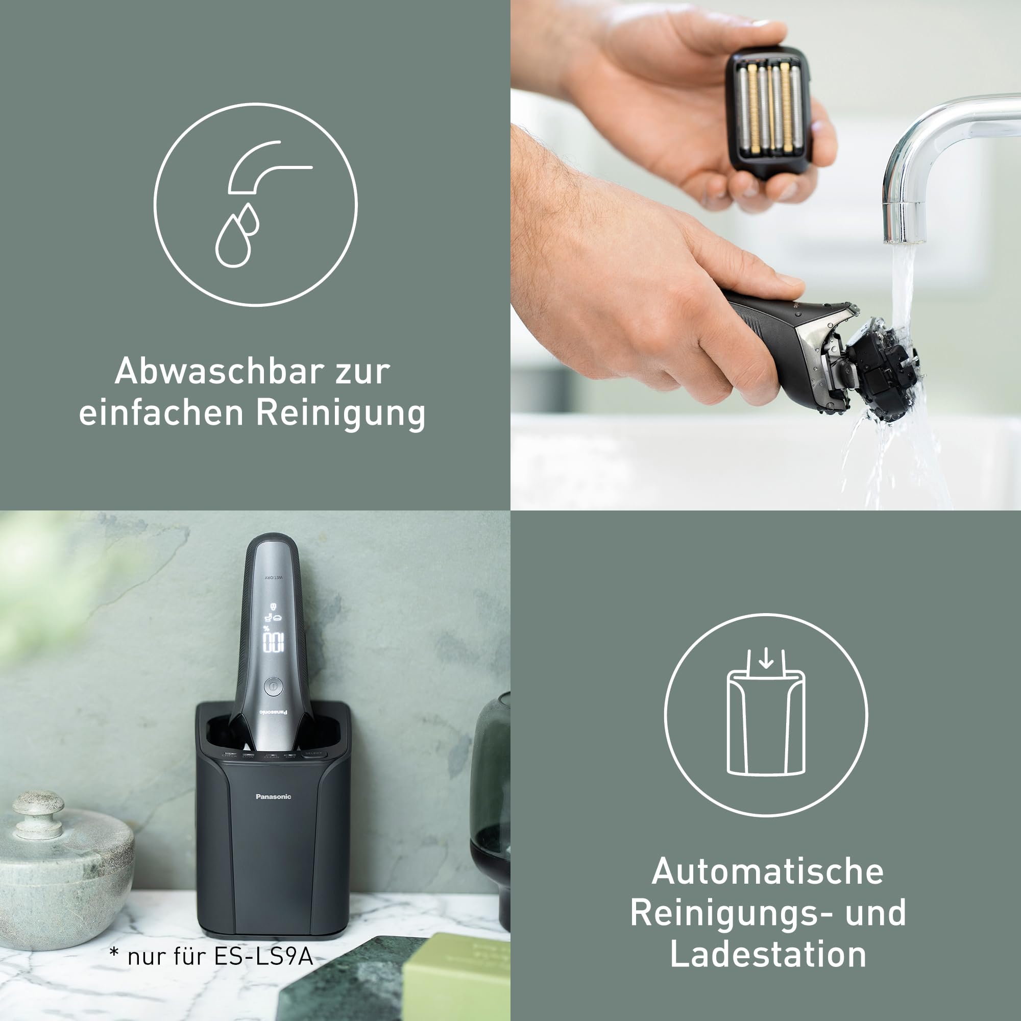 Panasonic Series 900+ ES-LS9A-K803 6-Klingen Nass- & Trockenrasierer für Männer, Elektrorasierer mit Bartdichtensensor und automatischem Reinigungs- und Ladesystem