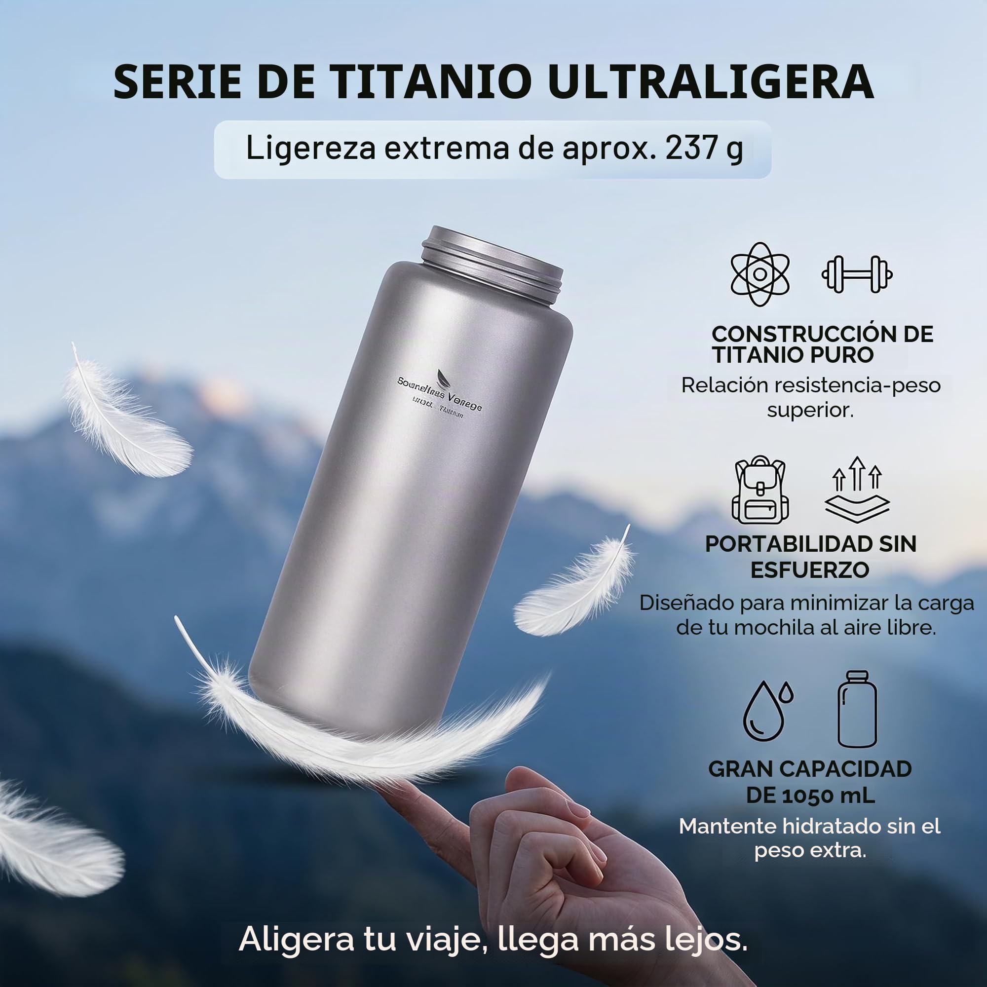 iBasingo 1050 ML Titanio Botella de agua al aire libre impermeable boca ancha deporte botella potable camping té café cafetera hervidor para senderismo escalada Ti1591I