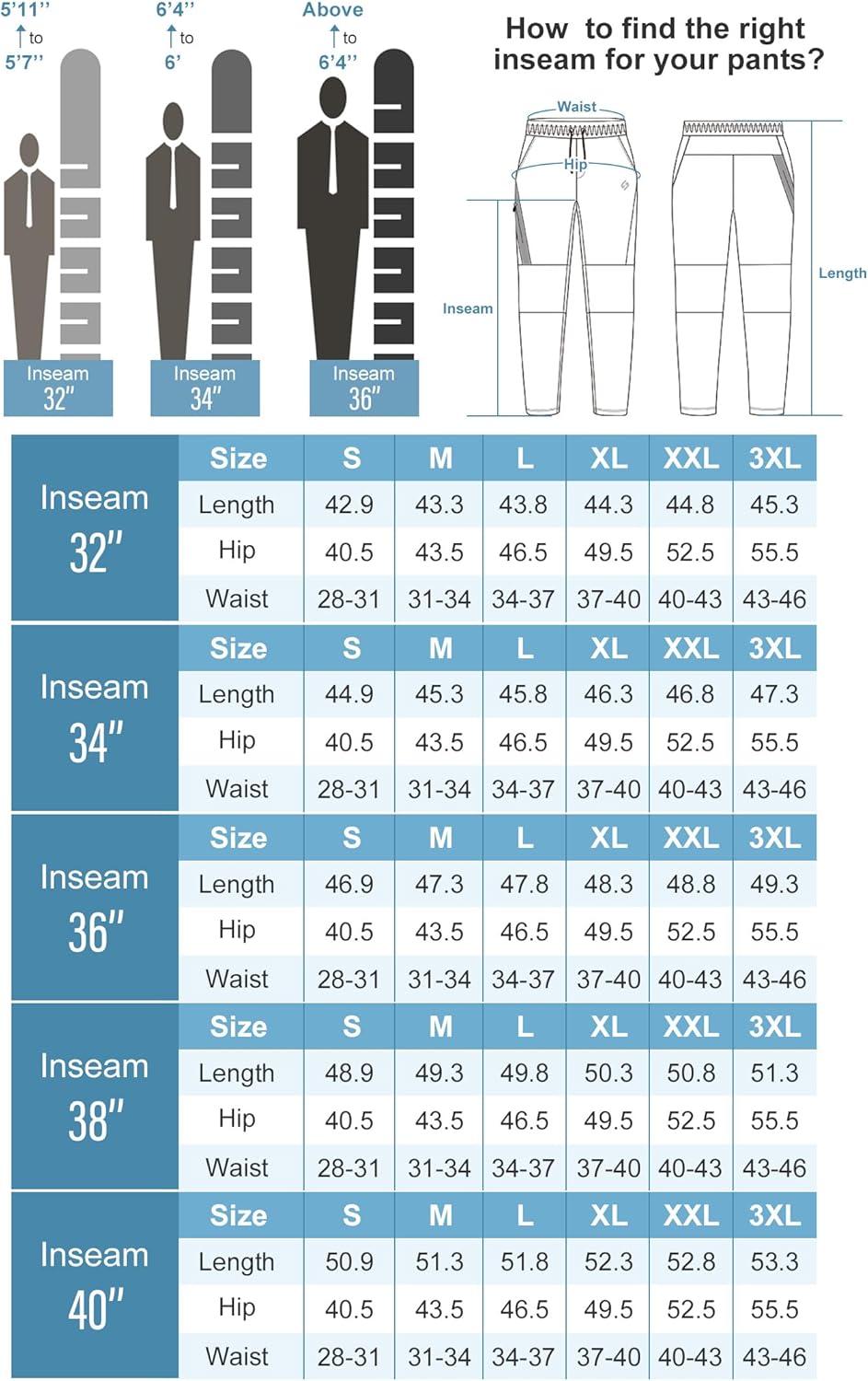 HODOSPORTS 32"/34"/36"/38"/40" Inseam Tall Mens Sweatpants Zipper Pocket Extra Tall Joggers Workout Pants