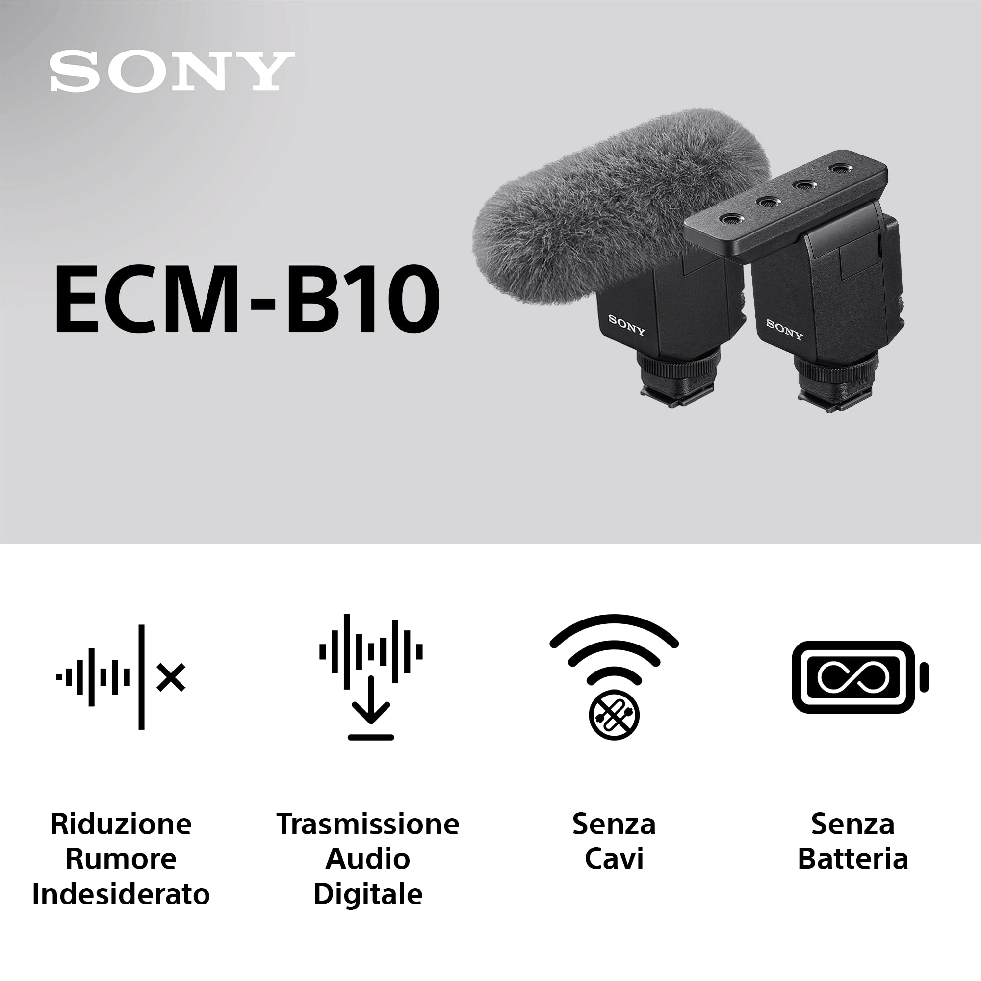 Sony ECM-B10 – Microfono a Condensatore Supercardioide Lavalier Professionale, Alta Qualità Audio per Videomaking e Interviste, Compatibile con Fotocamere e Smartphone