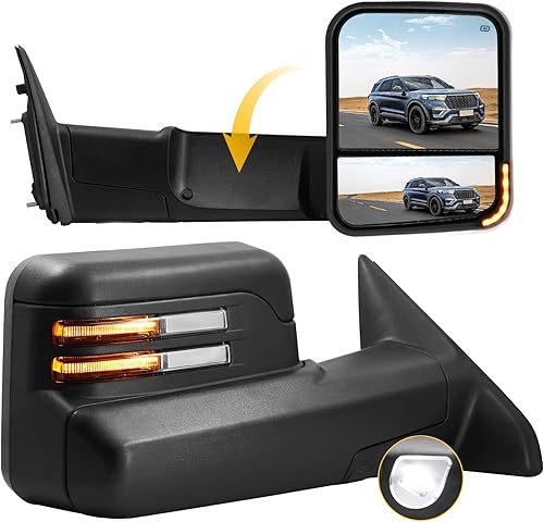 Espejos de remolque para Dodge Ram 1500 2009-2018, Dodge Ram 2500 3500 2010-2018 con Turn Siganl Power Glass extensible par de espejos de remolque