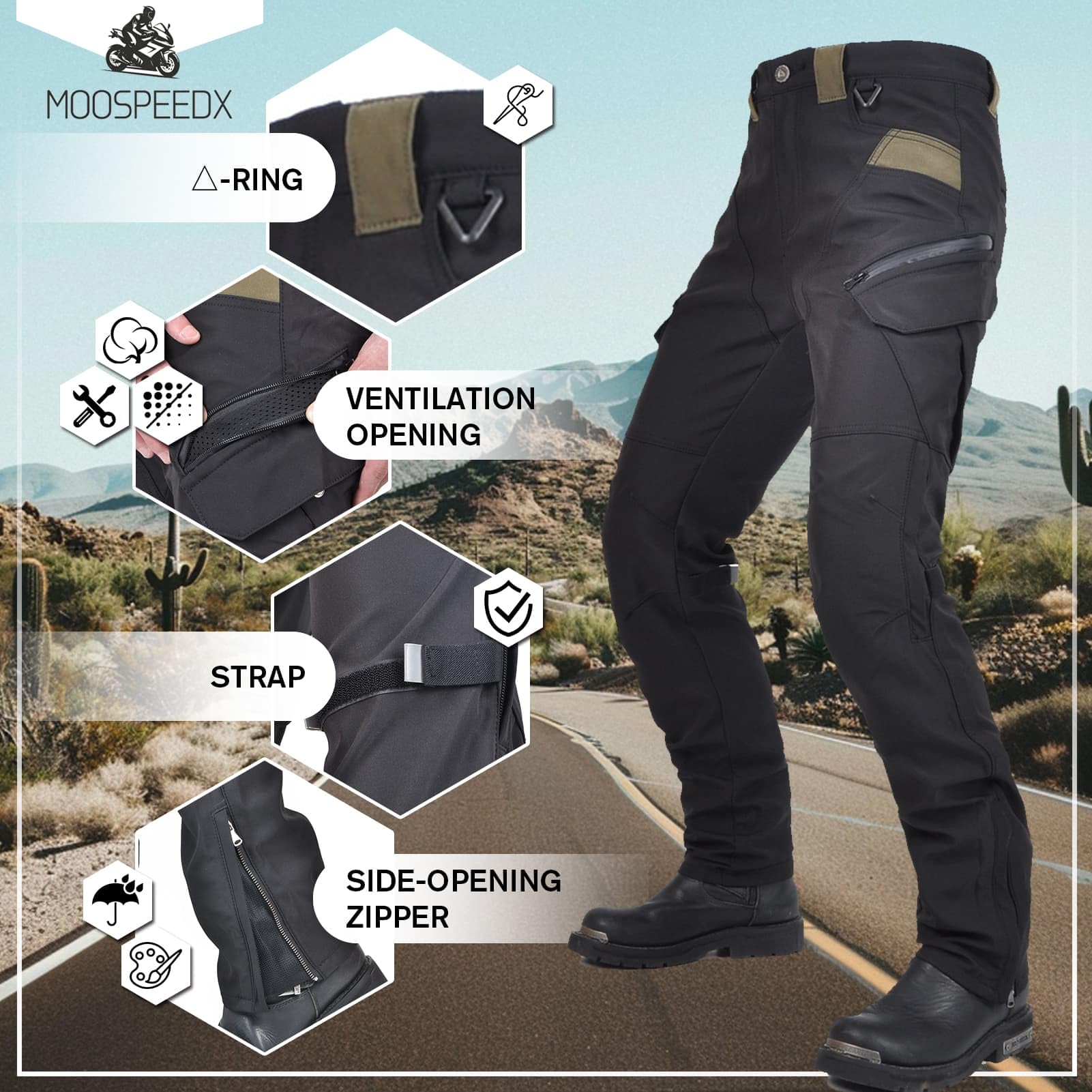 Herren-Motorradhose Mit CE-Protektoren. Höhenverstellbar Und Fixierbar, Wasserdicht, Winddicht Und Atmungsaktiv, Mit Protektoren Und Bund