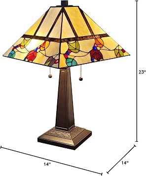 Tiffany Style Table Lamp Banker Mission 22 Tall Stained Glass Tan Blue Red Orange Green Vintage Antique Light Decor Night Stand Living Room Bedroom Handmade Gift AM301TL14B Amora Lighting, Multicolor