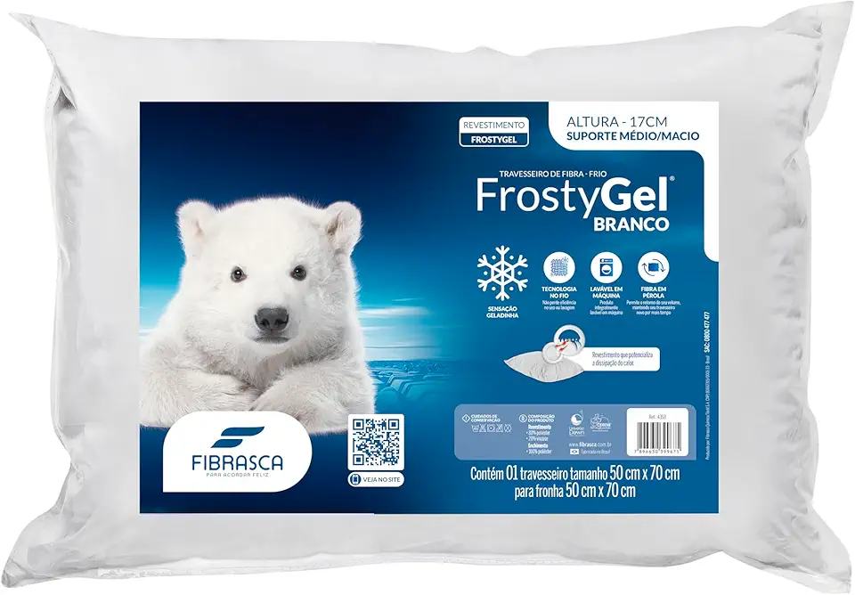 Travesseiro Frostygel Fibrasca Toque Gelado Lavável 50x70cm Cor Branco