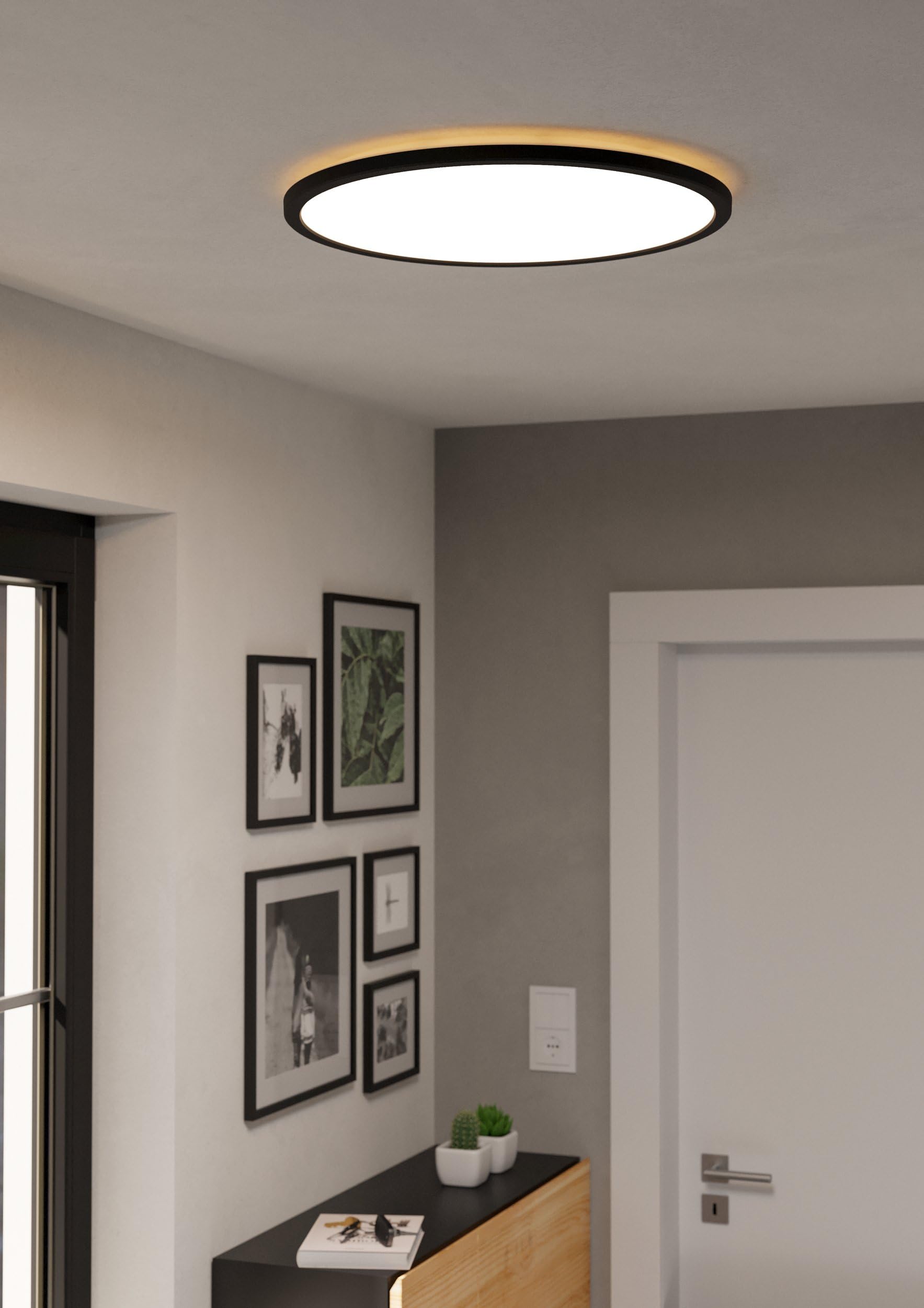 Eglo Rovito Plafoniera a LED, rotonda, per bagno, lampada da soffitto in | plastica di colore nero e bianco, luce bianca calda e fredda, IP44, diametro 50 cm