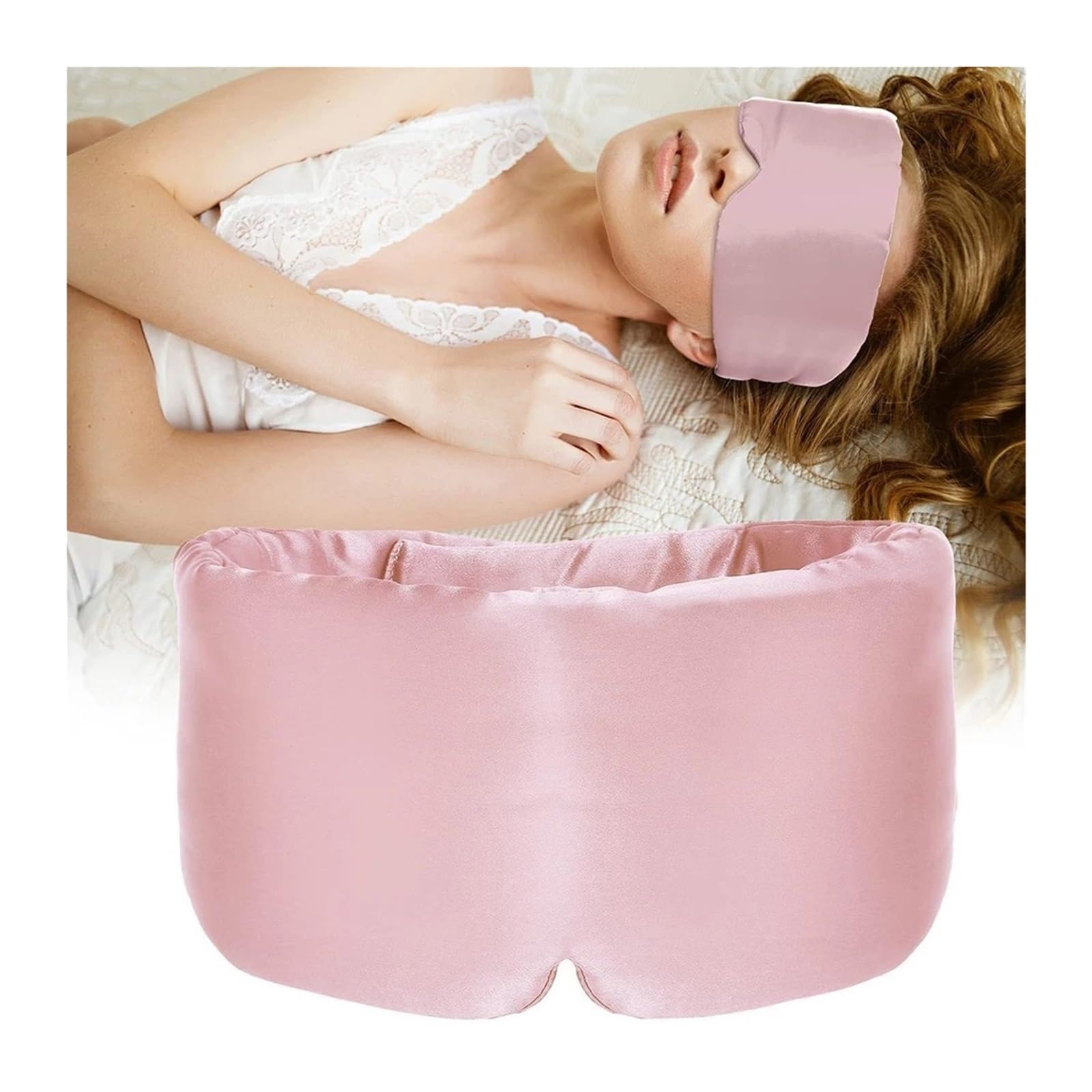 Seiden-Augenmaske 3-teilige Schlafmaske aus Maulbeerseide, Augenmaske mit verstellbarem Kopfband, Augenklappe, die Licht blockiert, for das Nickerchen auf Reisen FüR Schlaf(Pink)