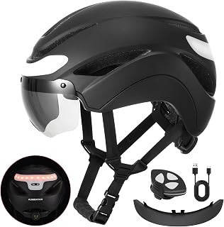Adult Bike Helmet with USB Rechargeable LED Front & Rear LED Light Mountain Road Cycling Helmets for Men Women Bicycle Helmet Removable Goggles