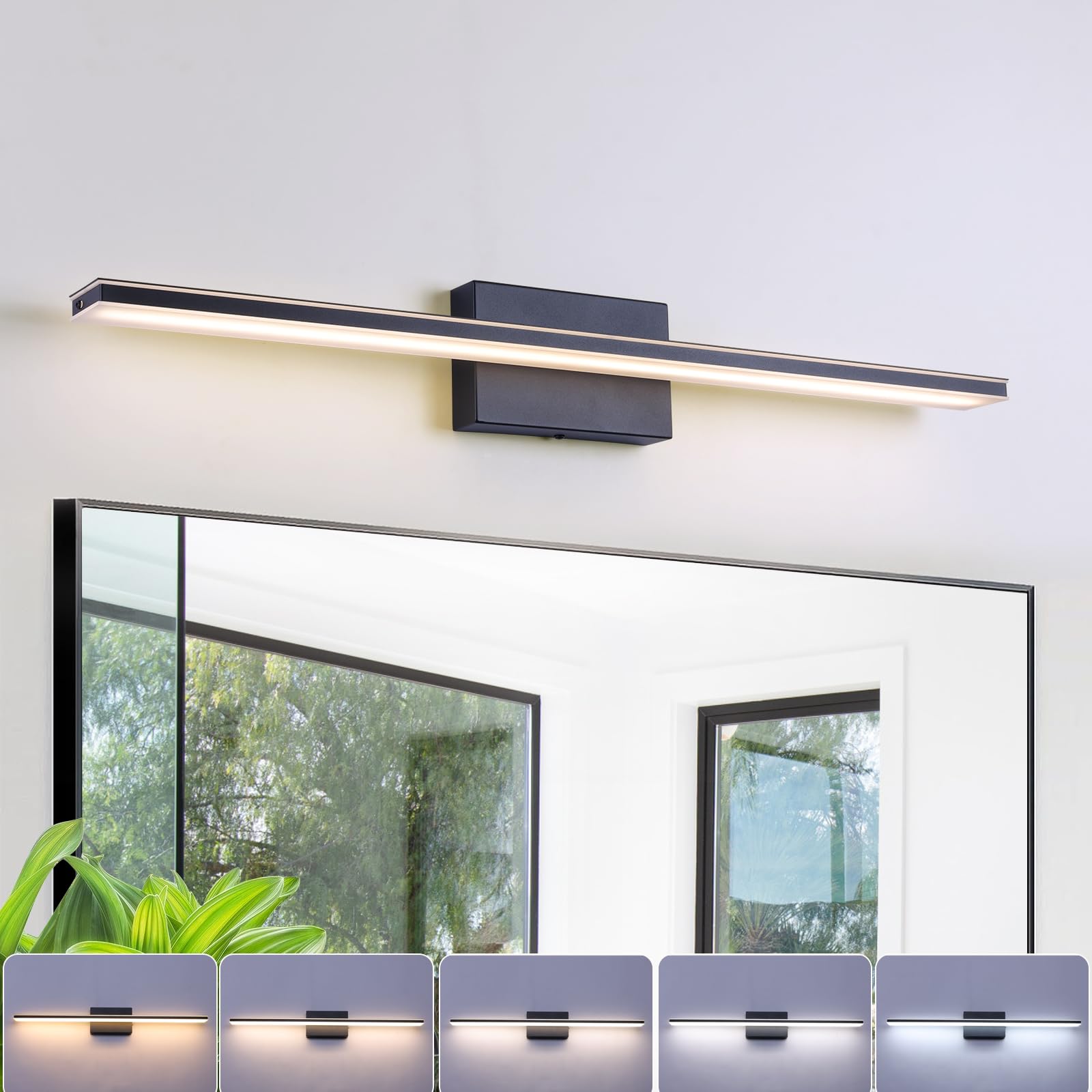 LED Modern Bathroom Vanity Light Dimmable 5CCT Bath Light Fixture Over Mirror, Black Bar Vanity Light for Bathroom Mirror Restroom(31.5 inch, 24W)