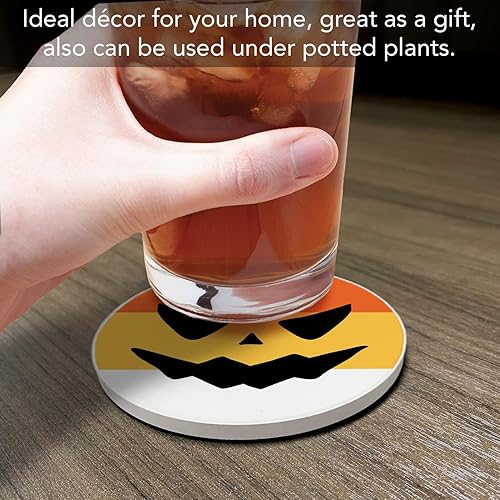 Miniatura 3 de Thirstystone Candy Corn Jack-O-Lantern - Paquete de 1 posavasos redondos de piedra absorbente con respaldo de corcho protector, fabricado en los