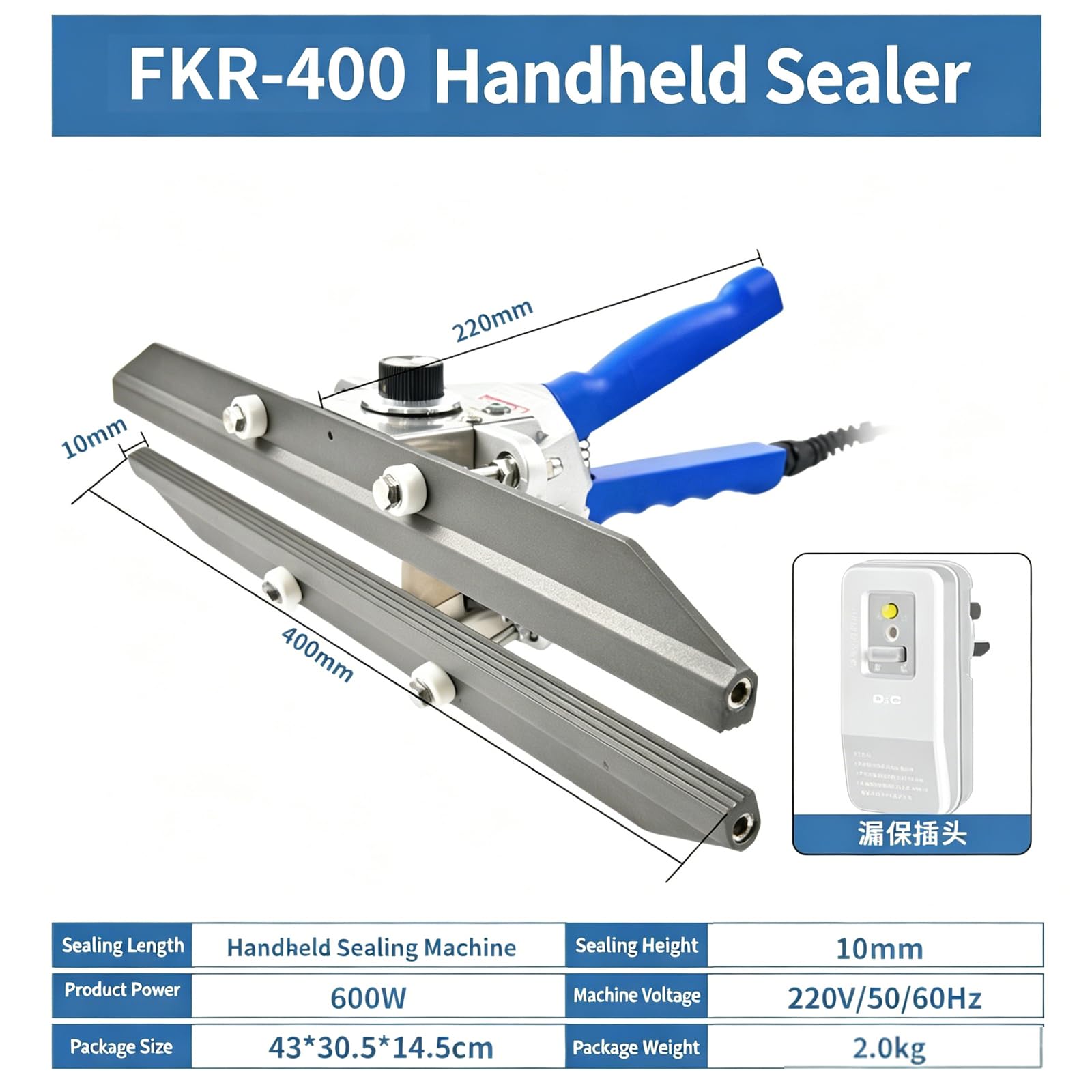 Sellador térmico de mano, máquina de sellado por impulsos de temperatura ajustable para bolsas de papel de aluminio y Mylar, diseño de doble cara, sellador de crimpado portátil de 50 cm