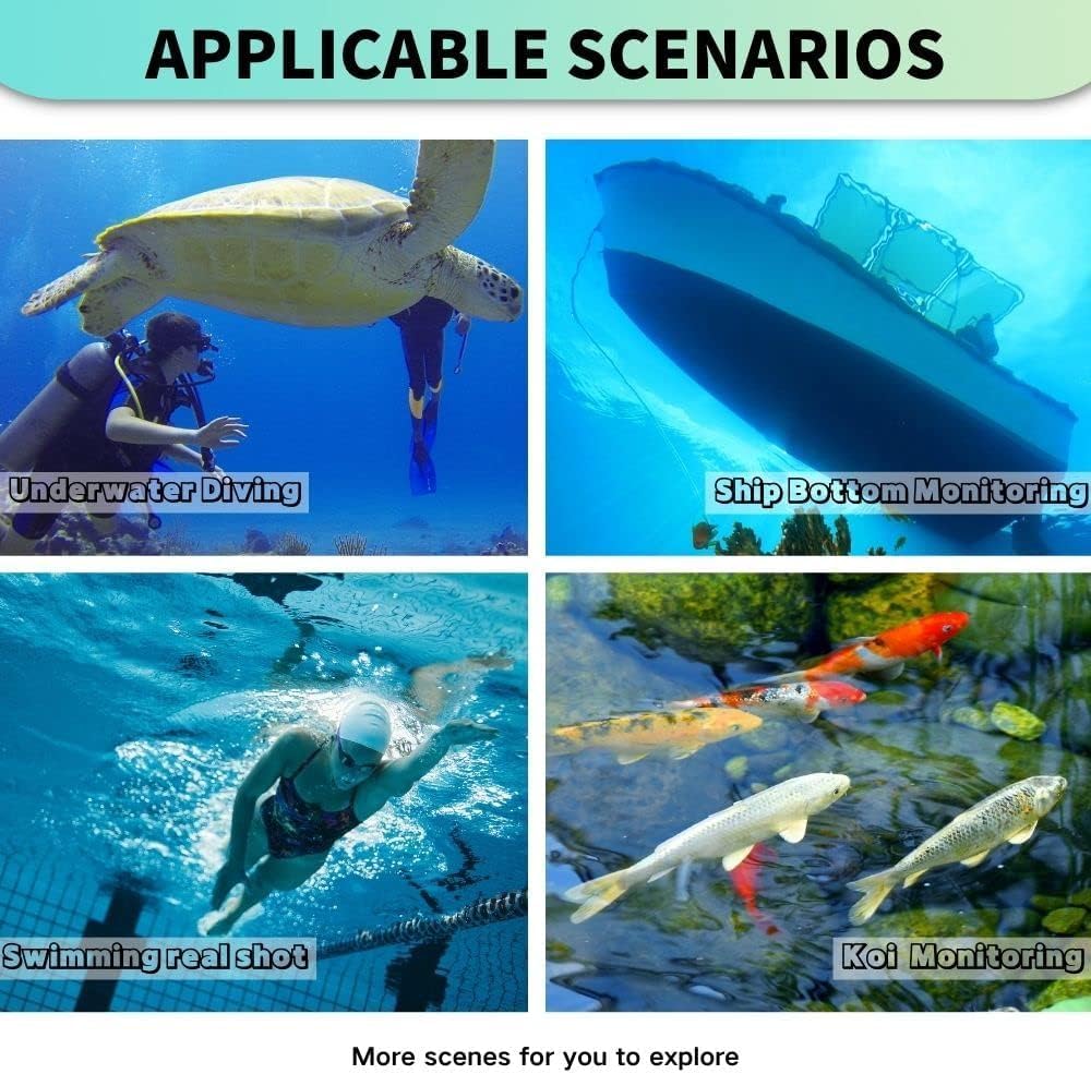 Barlus underwater camera submerged in water, indicating its depth rating and waterproof design.