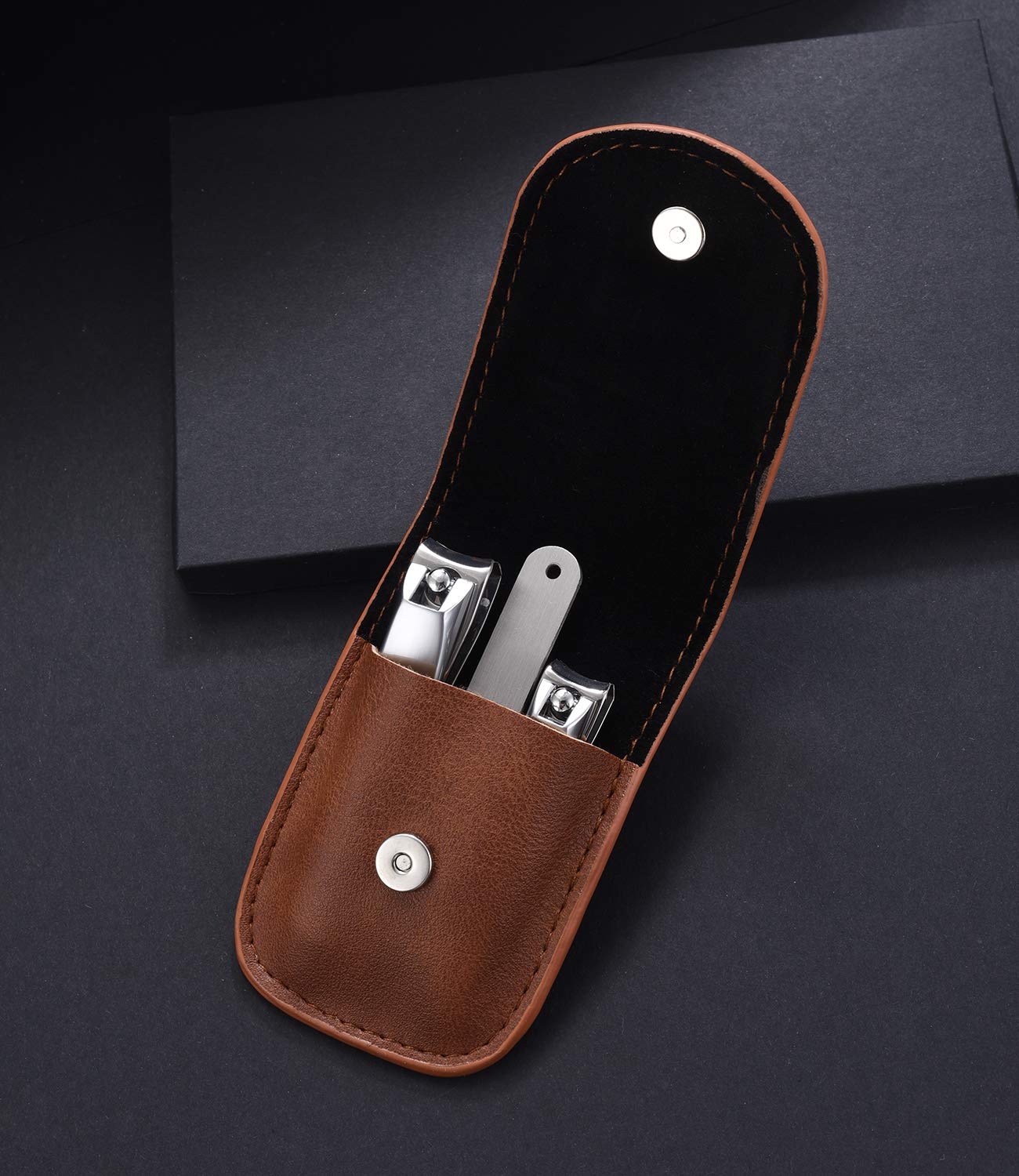 YOUGUOM Nagelknipser-Set – Edelstahl Fingernagelknipser Zehennagel gebogene Klingen Nagelschneider und Nagelfeile mit PU-Hülle für Männer und Frauen
