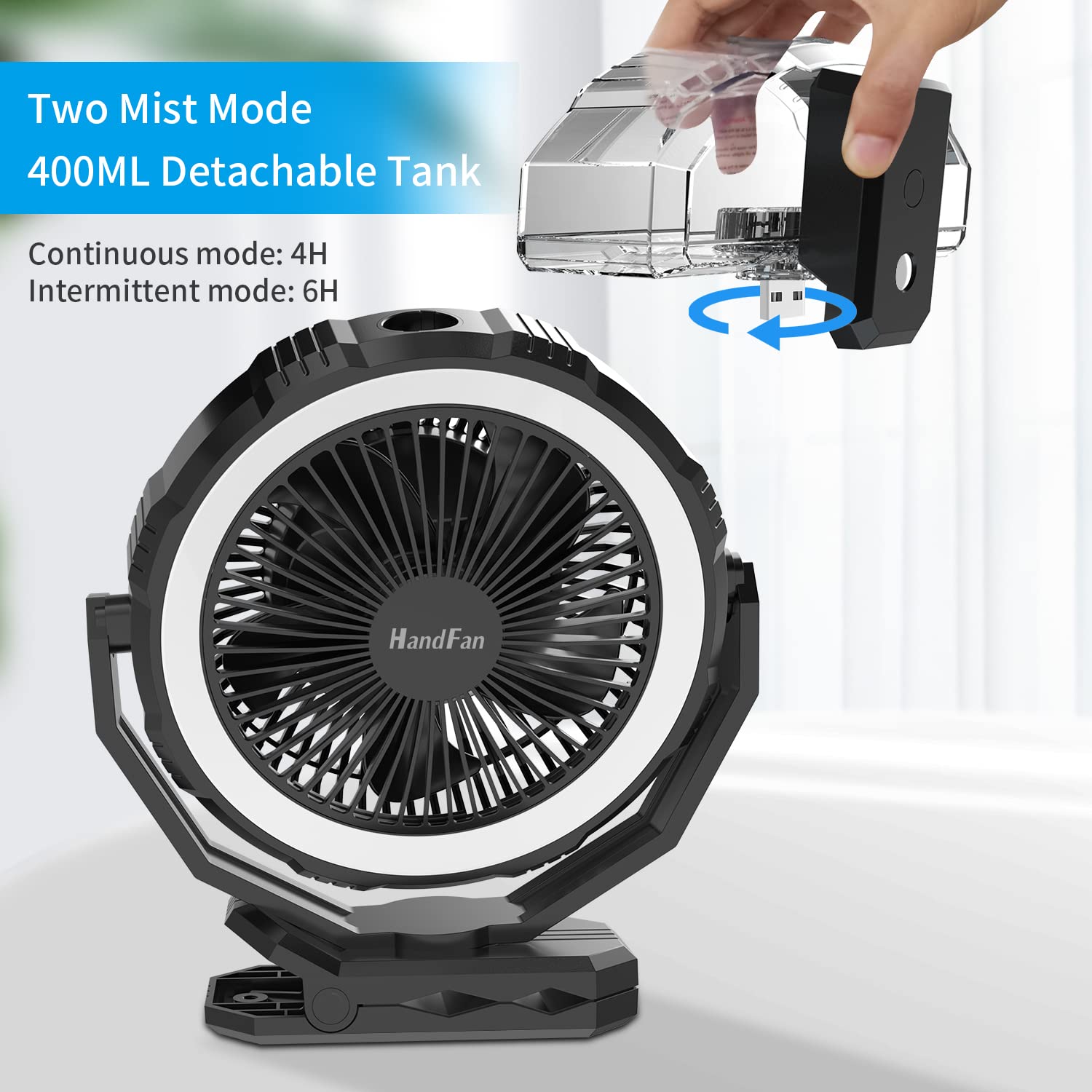 Buy 10000mAh Misting Fan Portable with Detachable Water Tank 400ml, 8