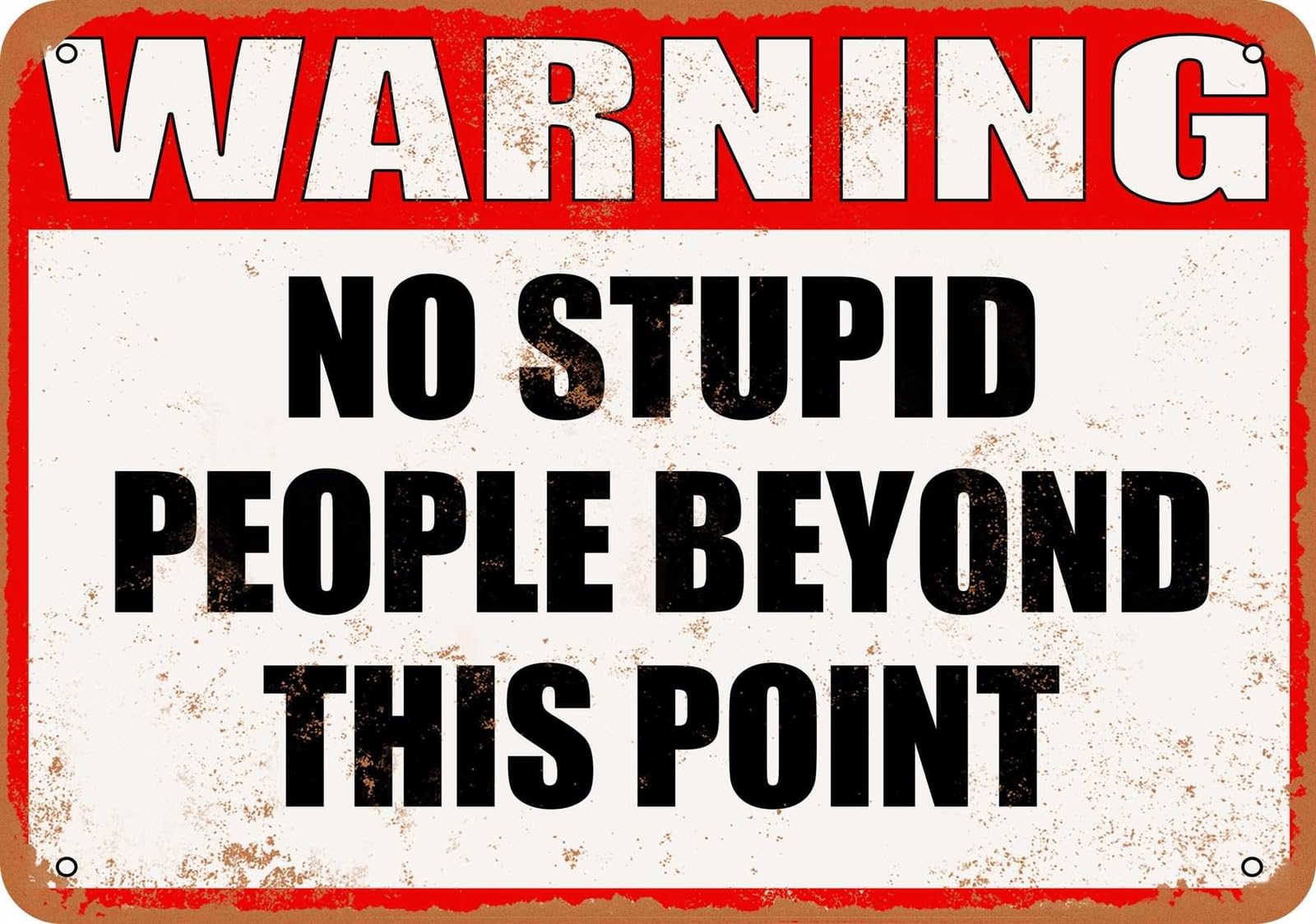 Metal Sign - Warning No Stupid People Beyond This Point - Vintage Look home decor