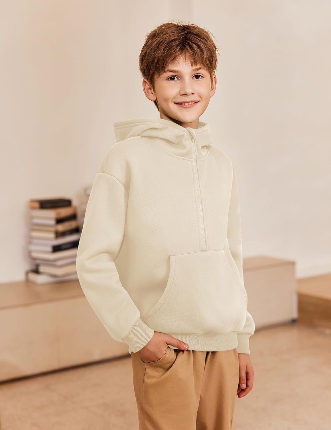 Arshiner Boy's Hooded Sweatshirts Long Sleeve Hoodies Kids Quarter Zip Pullover with Kangaroo Pocket 5-14Y