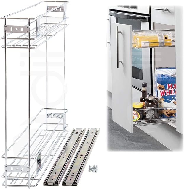 150mm Slide Pull Out Wire Basket Kitchen Larder Base Unit Cabinet Cupboard Drawer Storage