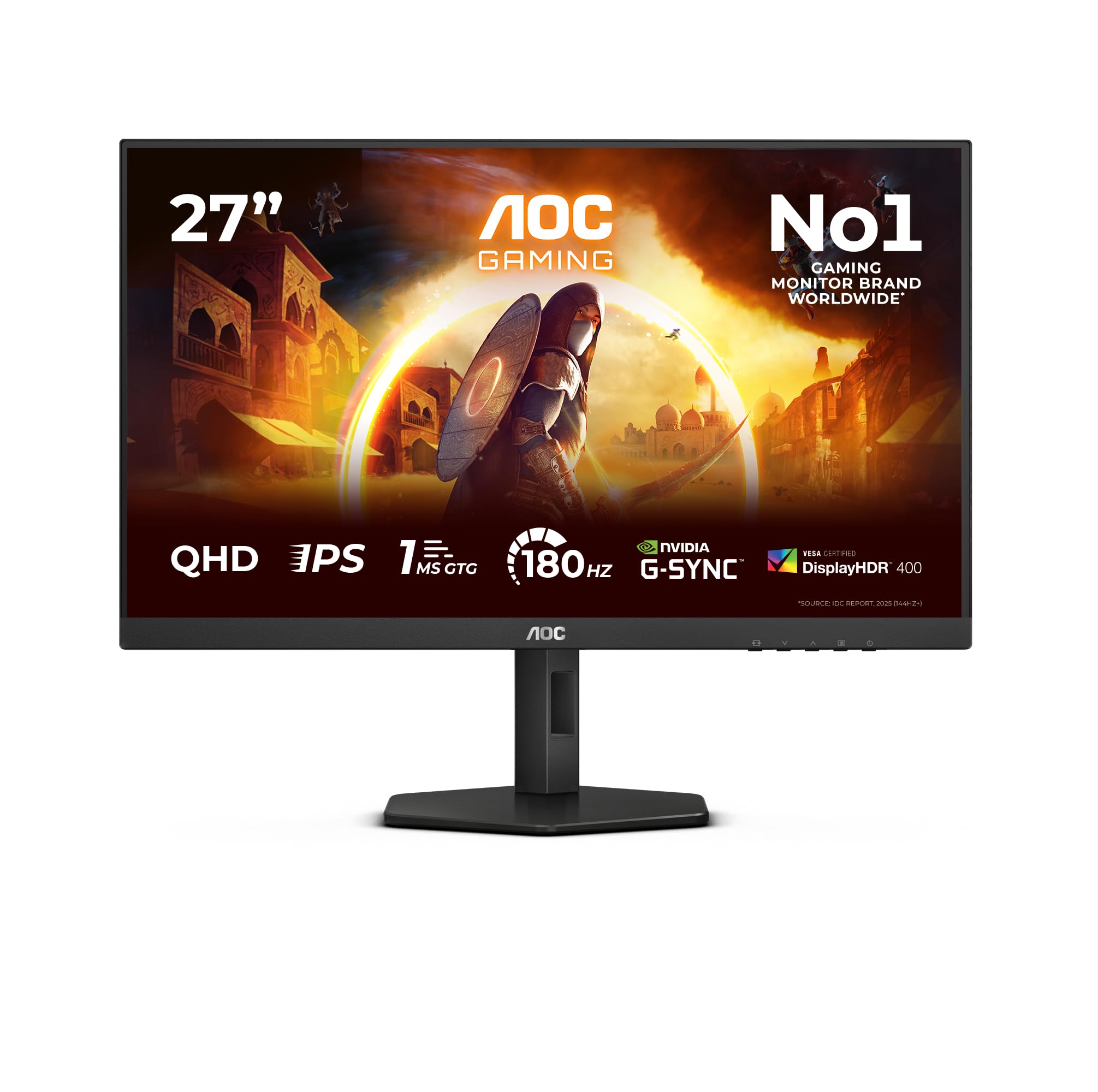 AOC Gaming Q27G4X - Monitor QHD, 27 pollici, 180 Hz, 1 ms, FreeSync. Prem., G-Sync comp., HDR400 (2560x1420, HDMI 2.0, DisplayPort 1.4) nero