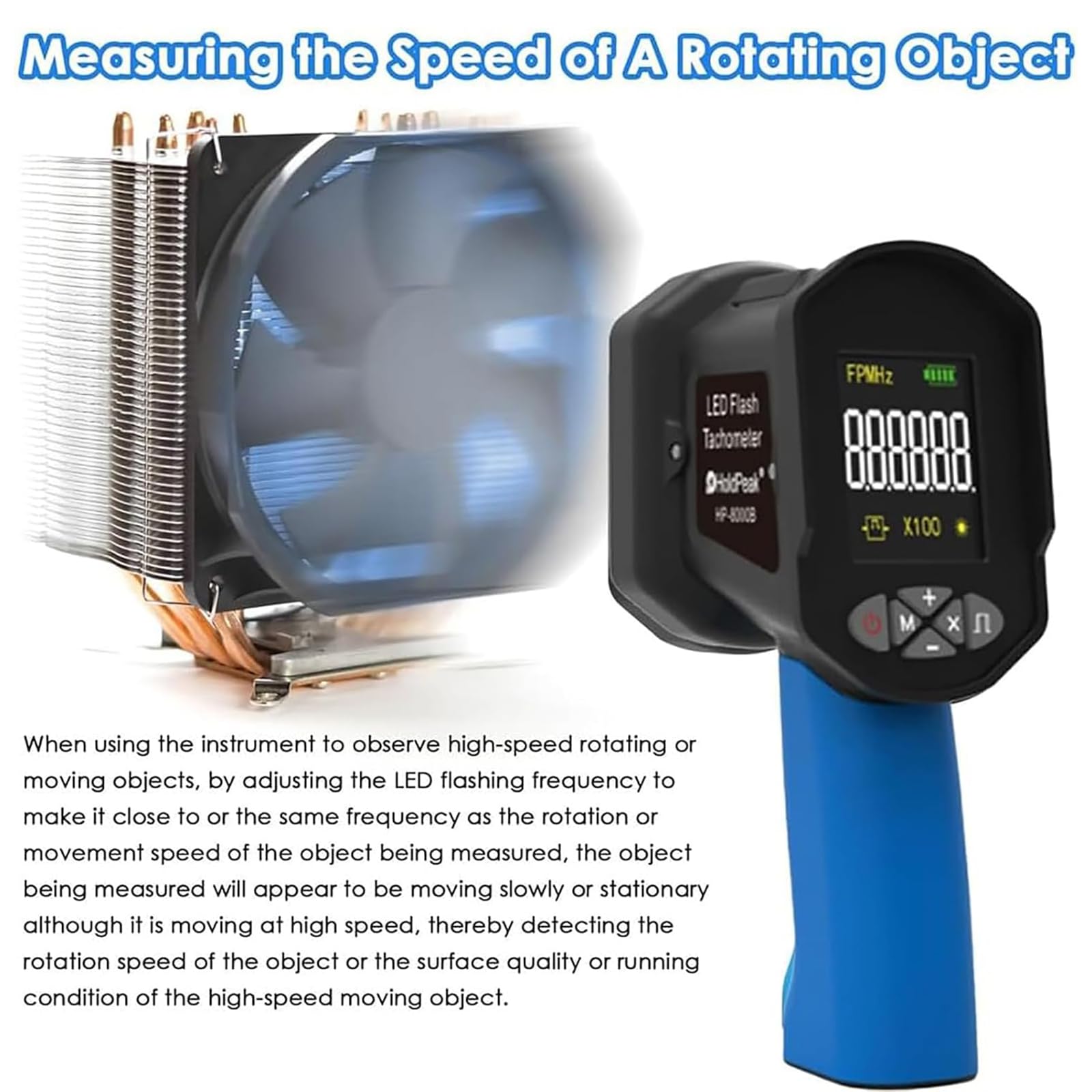 Estroboscopio digital de mano sin contacto, precisión de 60-100000 rpm, 16 cuentas de lámpara, pantalla LCD, carga USB para motor HVAC, motor, prueba de velocidad de neumáticos
