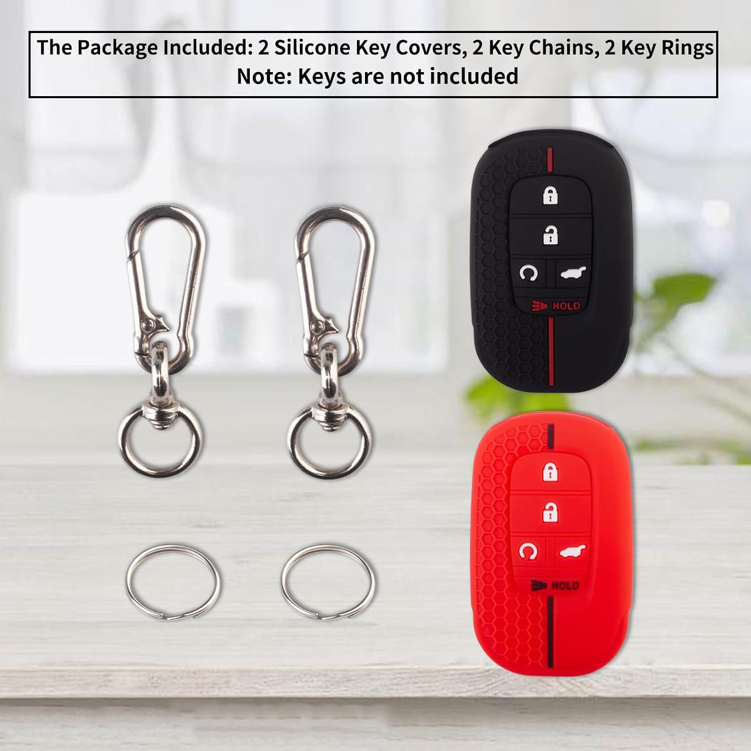 Silicone Key Fob Cover for (5 Buttons) 2026 2025-2022 Honda Accord Civic HR-V CR-V Pilot Sport SI EX EX-L Touring,2-Pack(Black+Red)