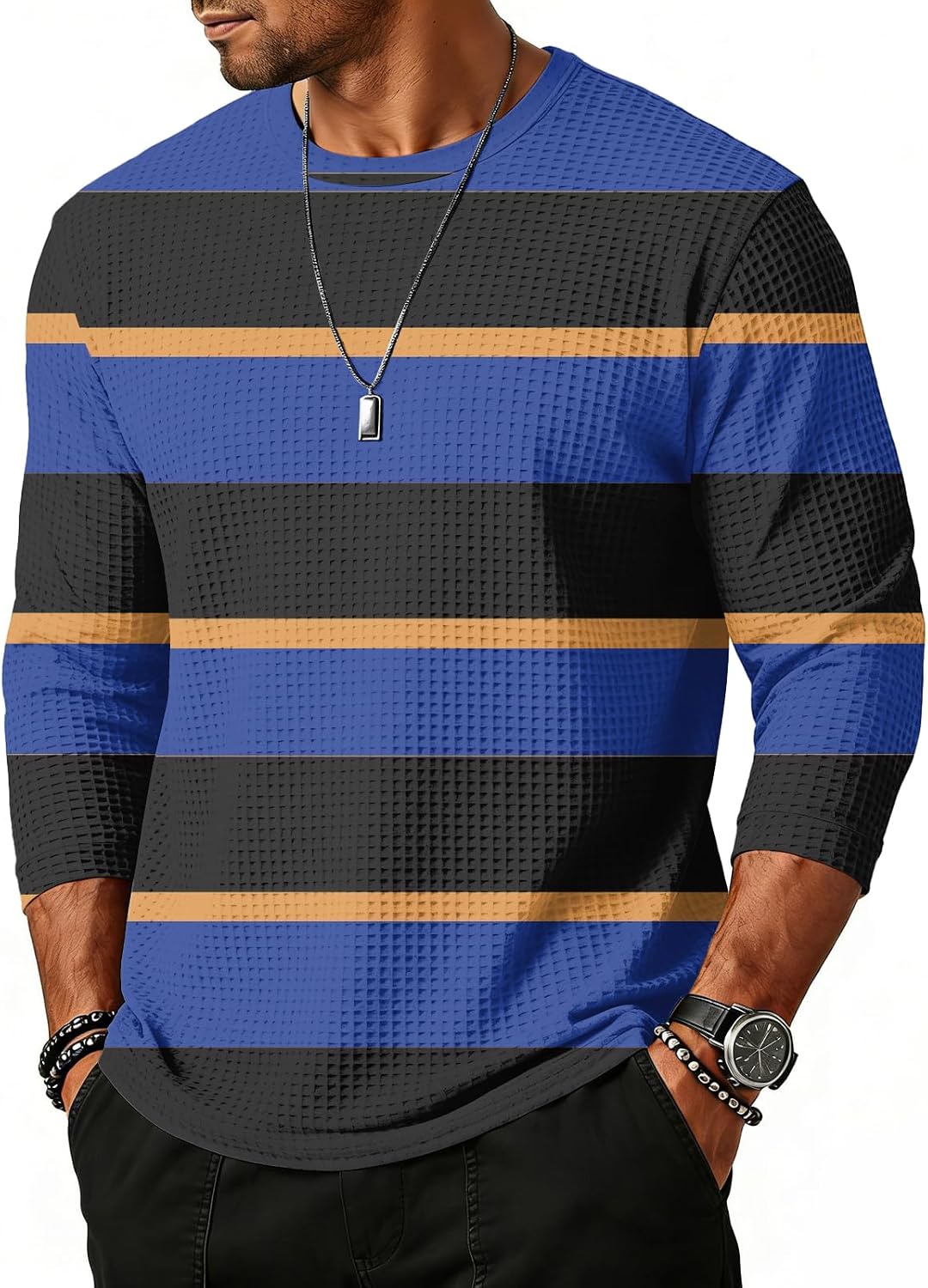 WENKOMG1 Men's 3/4 Sleeve Striped Shirt Baseball Jersey T-Shirts Casual Athletic Workout Tee Tops, S-2XL