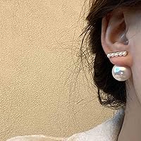 Vista 2 de Allereyae Pendientes vintage de perlas con perla y circonita cúbica, aretes de perlas en la parte delantera y trasera, aretes de perlas de doble