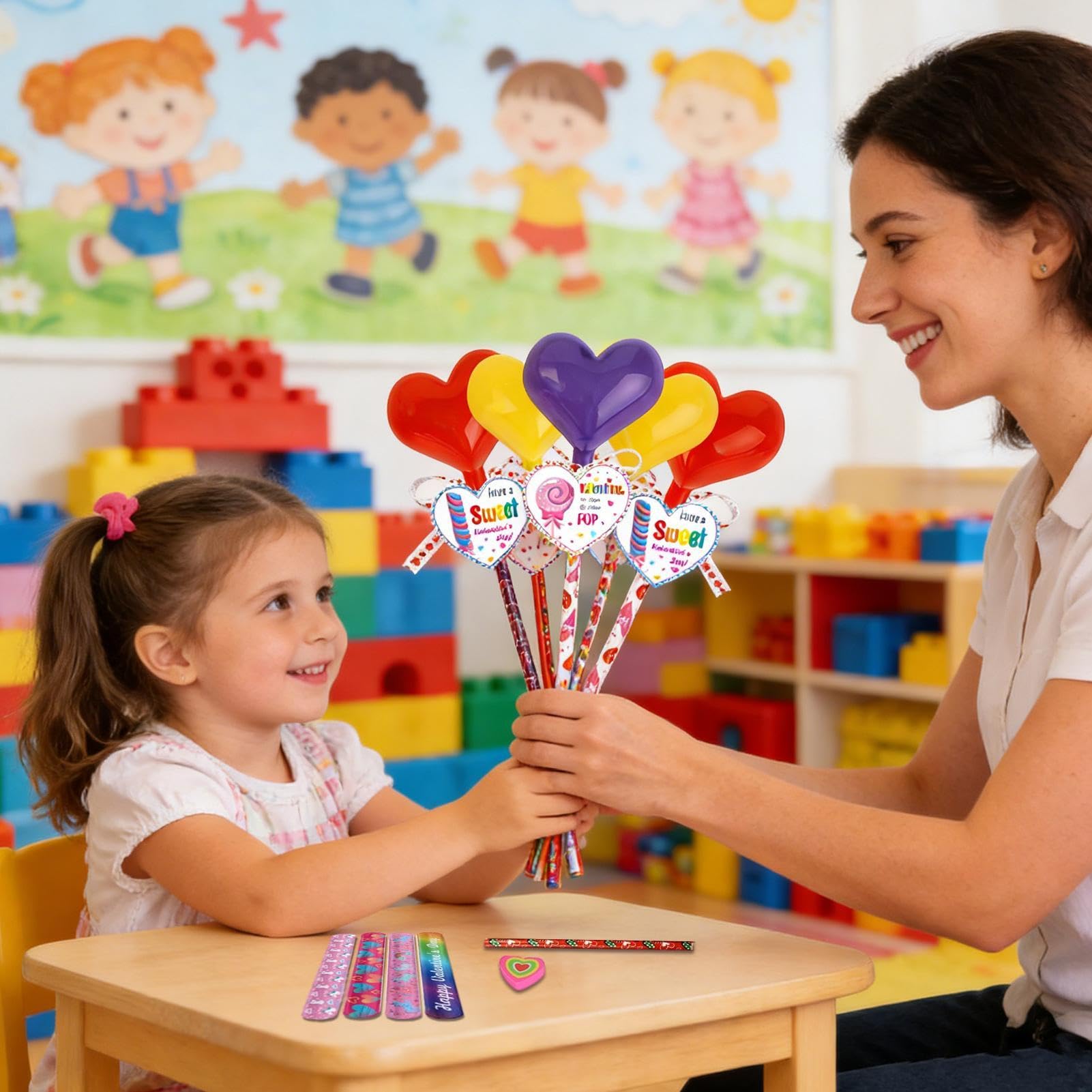Valentinstag Schreibwaren Herz mit Stickern, Karten und Bleistiften | Schreibset Für Kinder Zum Valentinstag Für Mädchen Schüler Geschenkideen Für Party Gastgeschenke
