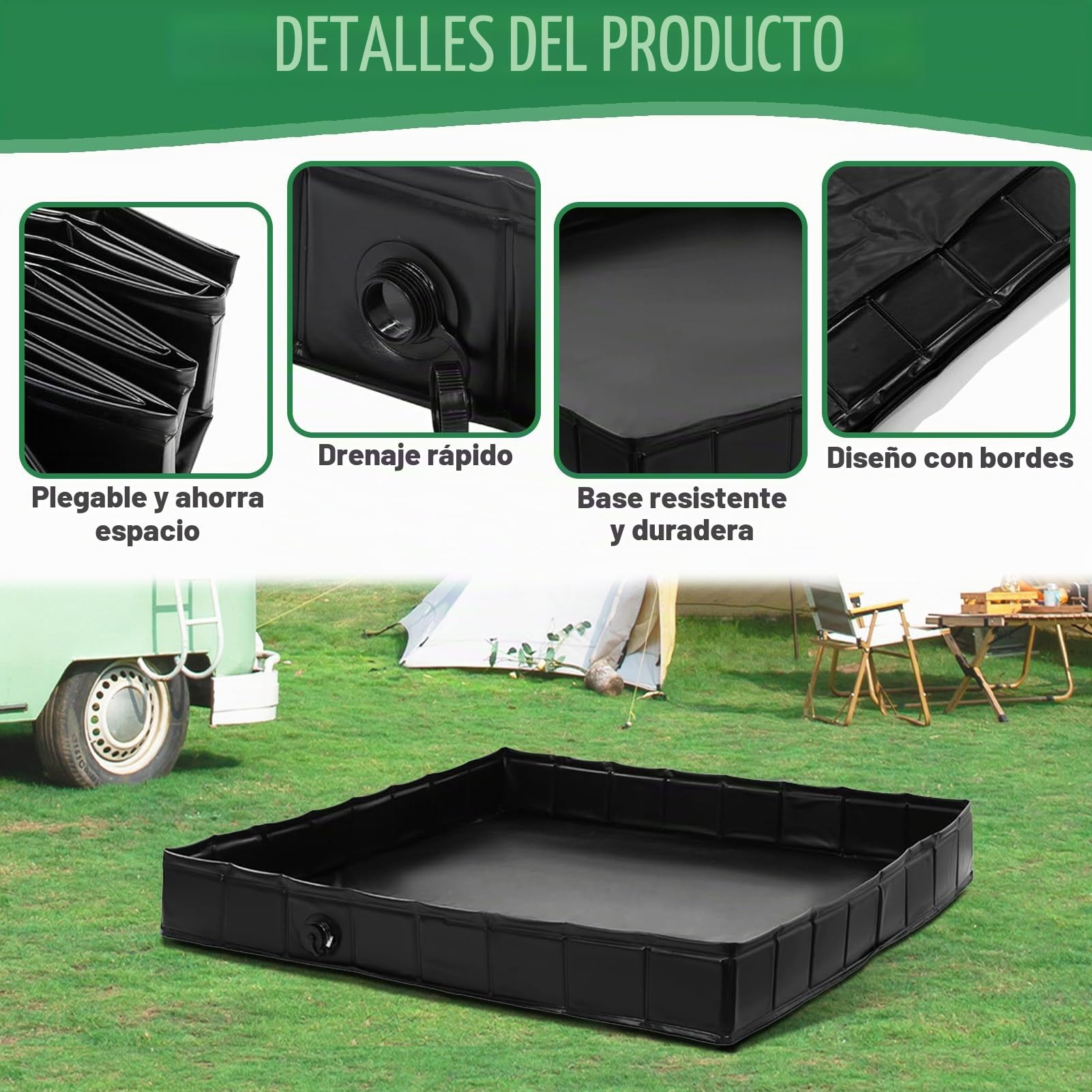 Plato de ducha plegable para camping, bañera de ducha portátil con manguera de drenaje, accesorio de ducha móvil, para tienda de ducha al aire libre, autocaravanas, interiores, playa de arena (104 x