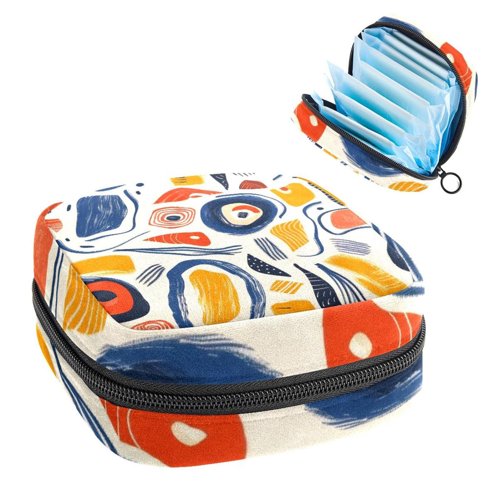 Portable Menstrual Pad Bags, Large Capacity Sanitary Napkin Storage Bag, First Period Kit for Girls Women, Zipper Nursing Pad Holder Abstract Colorful Pattern