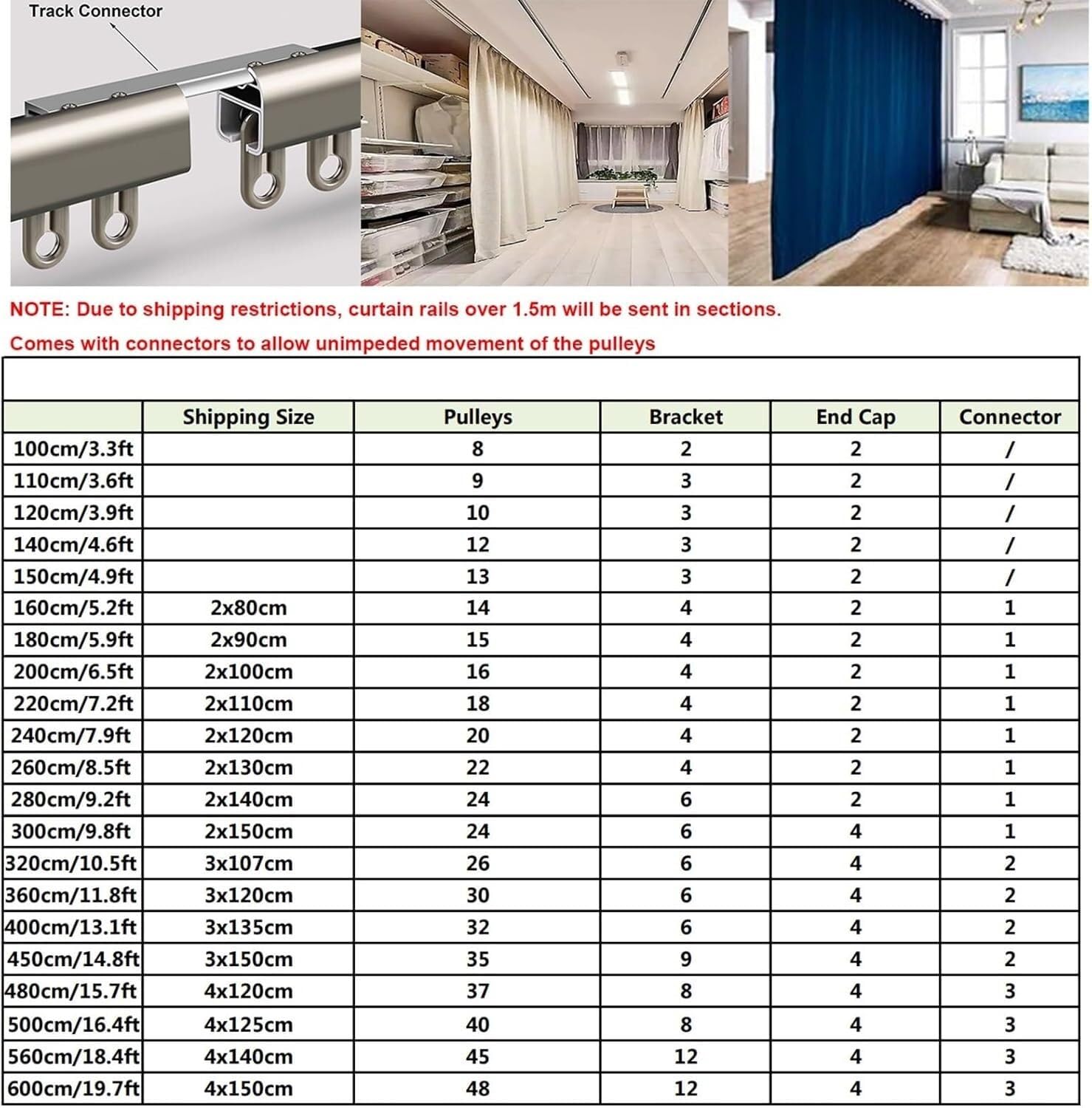 Verstellbare Gardinenstange 100-600cm Wand/Deckenmontage Aluminium Vorhangschiene für Wohnzimmer und Schlafzimmer Schwarze Vorhangstange für Fenster- und Raumteilerstabiles und stilvolles Design